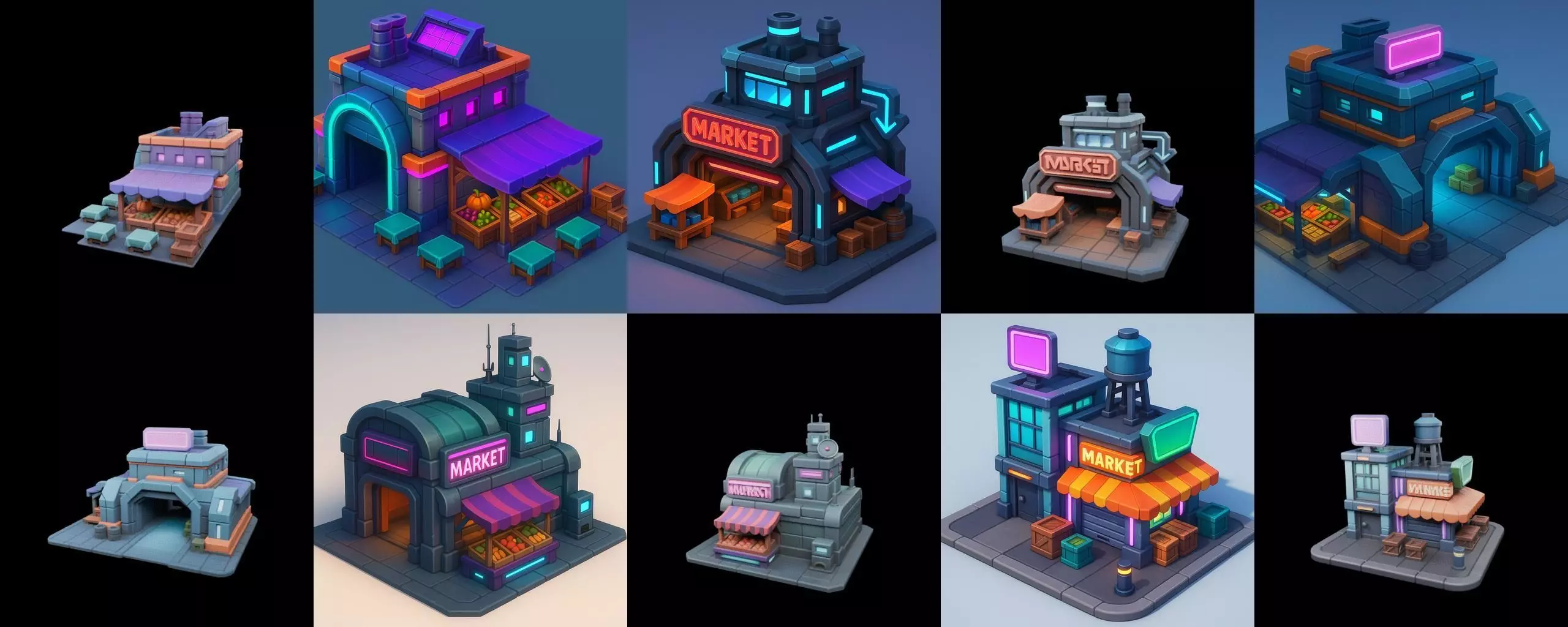 Super Market House Shop bundle 2 pack 100 glb 3D model_4