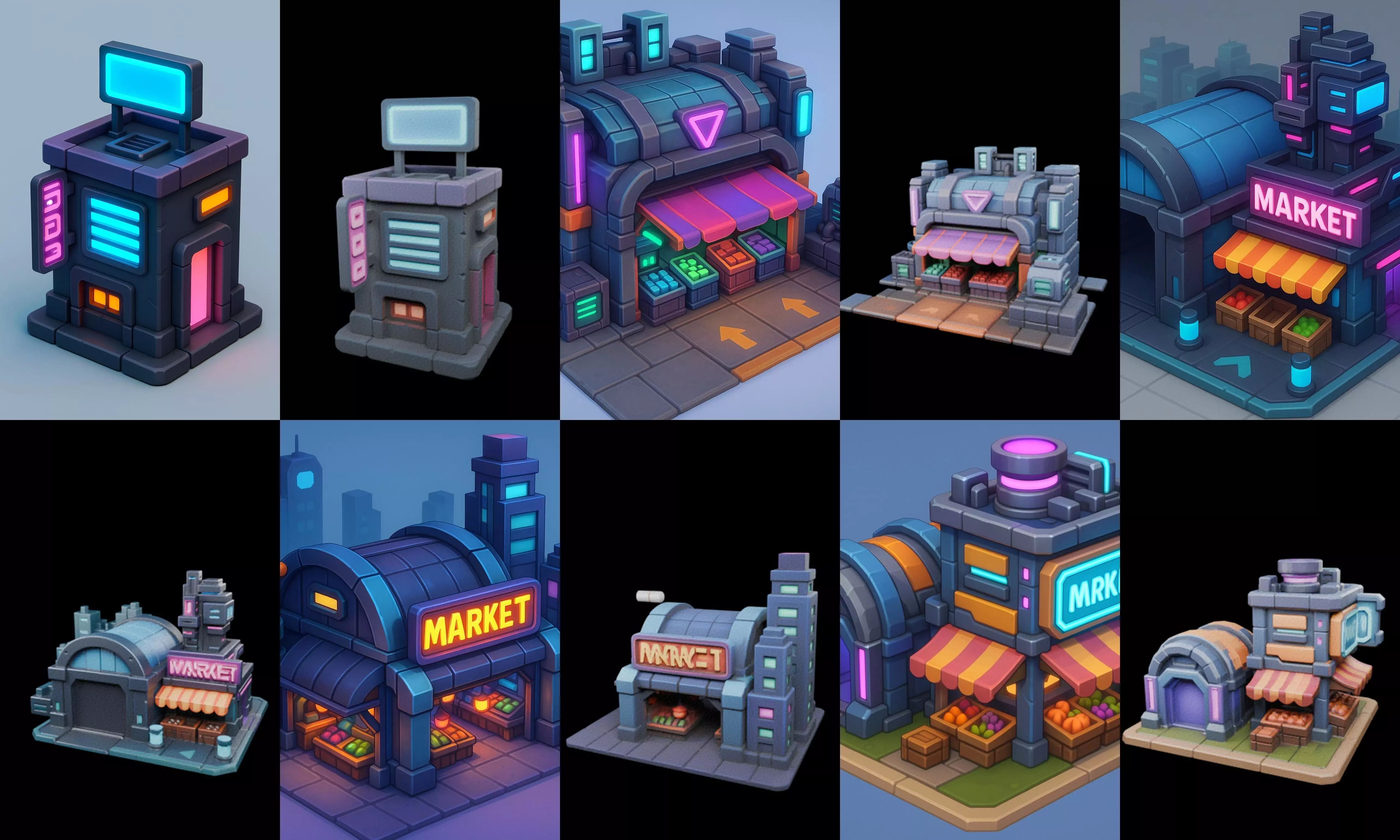 Super Market House Shop bundle 2 pack 100 glb 3D model_14