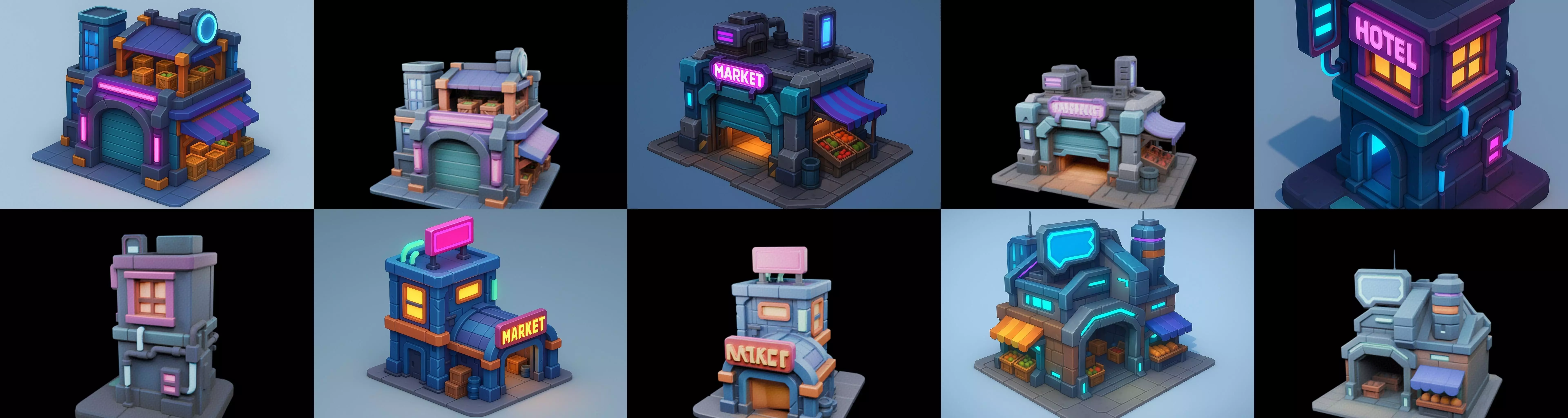 Super Market House Shop bundle 2 pack 100 glb 3D model_17