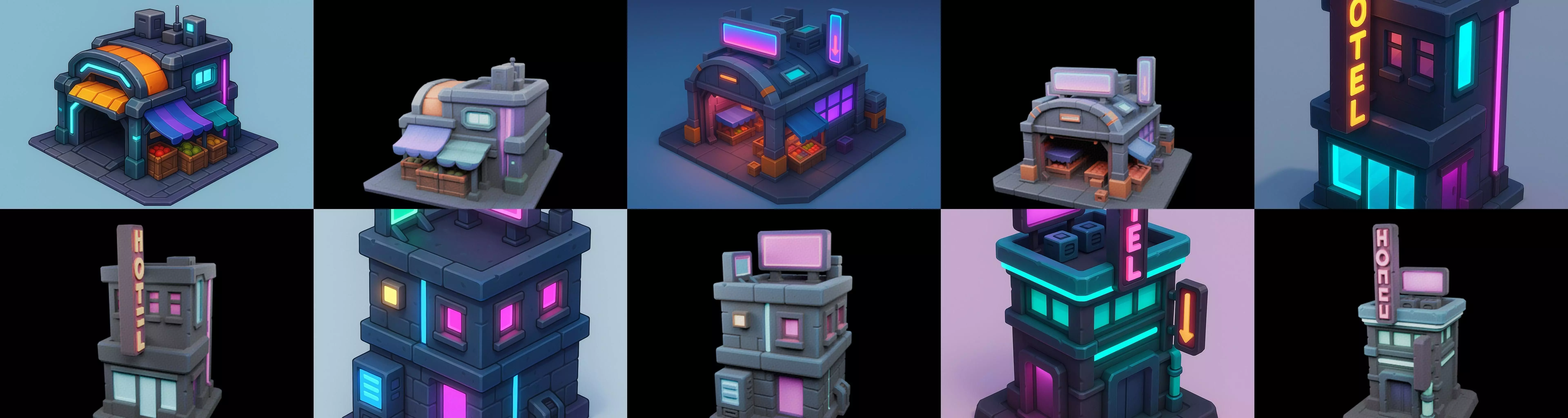 Super Market House Shop bundle 2 pack 100 glb 3D model_13