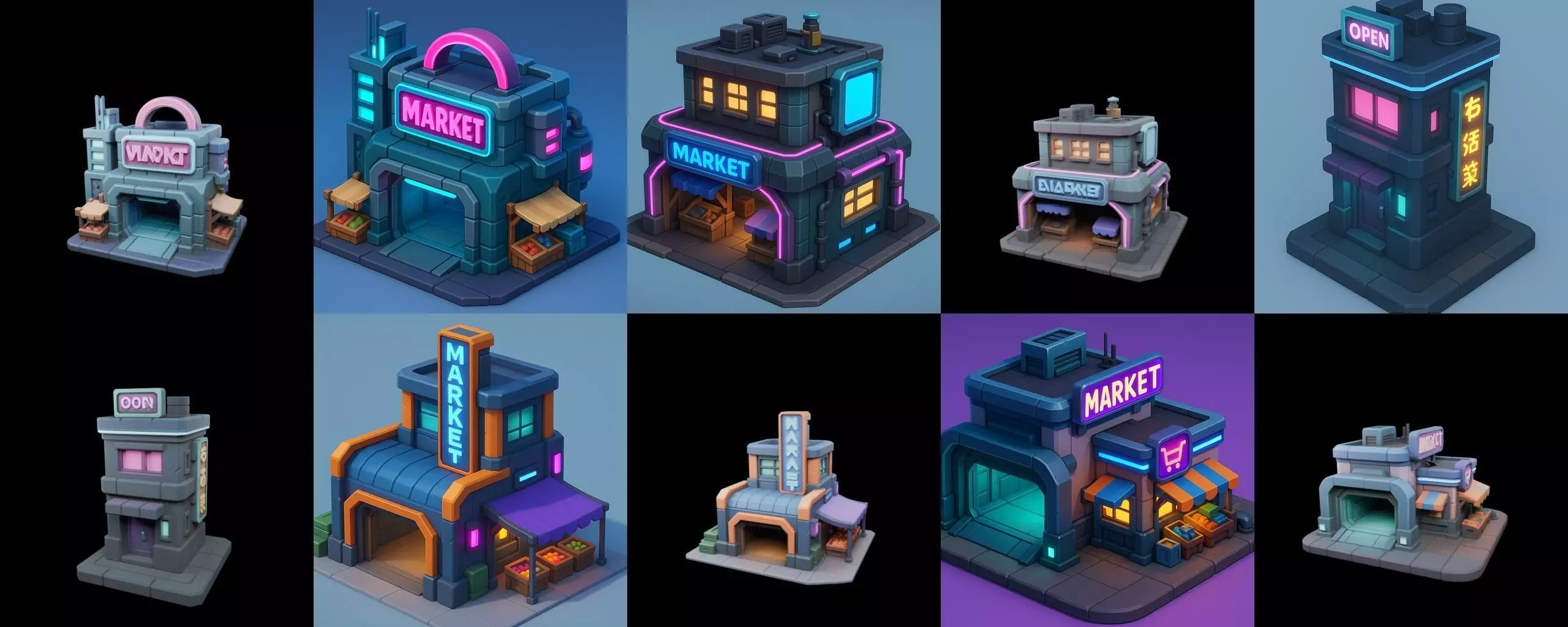 Super Market House Shop bundle 2 pack 100 glb 3D model_10