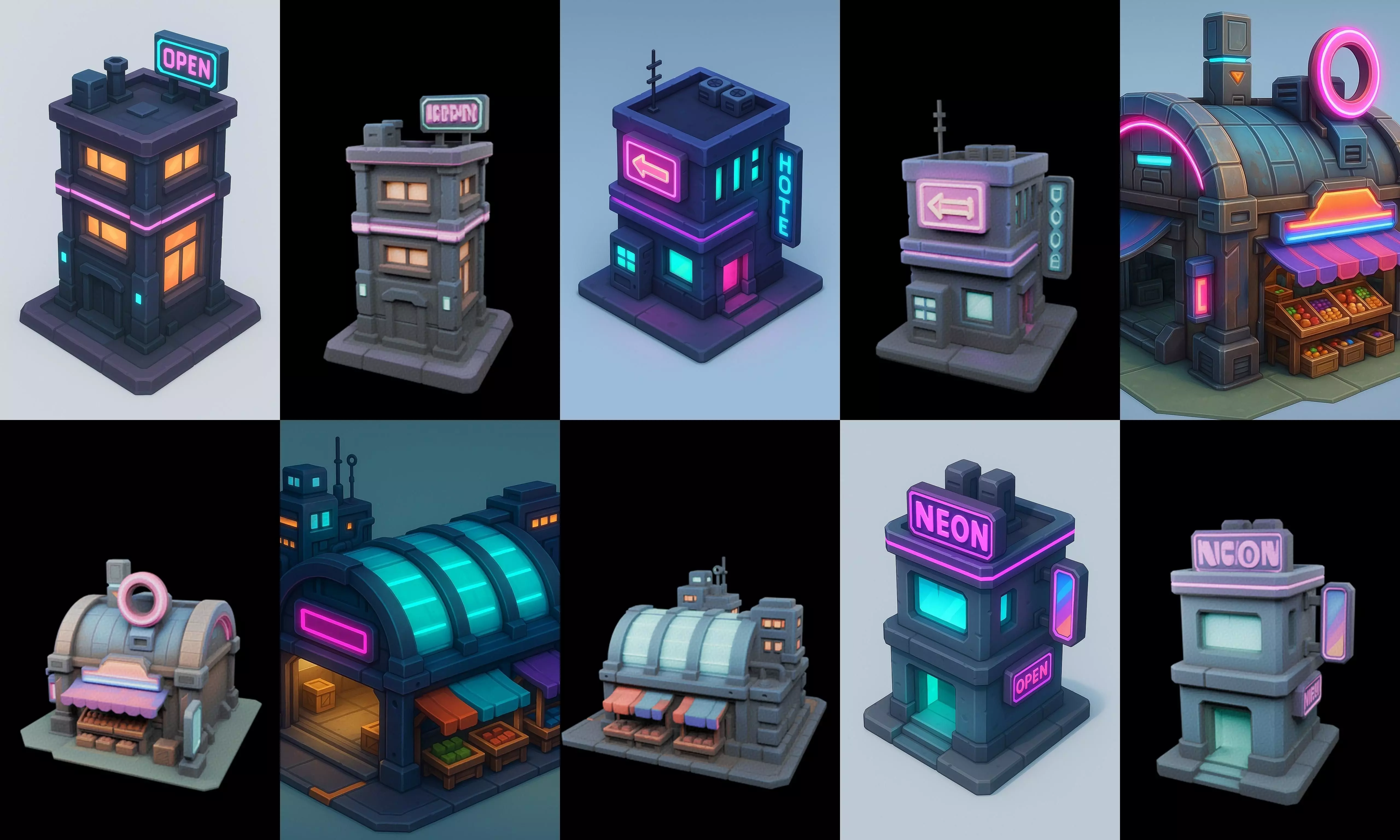 Super Market House Shop bundle 2 pack 100 glb 3D model_15