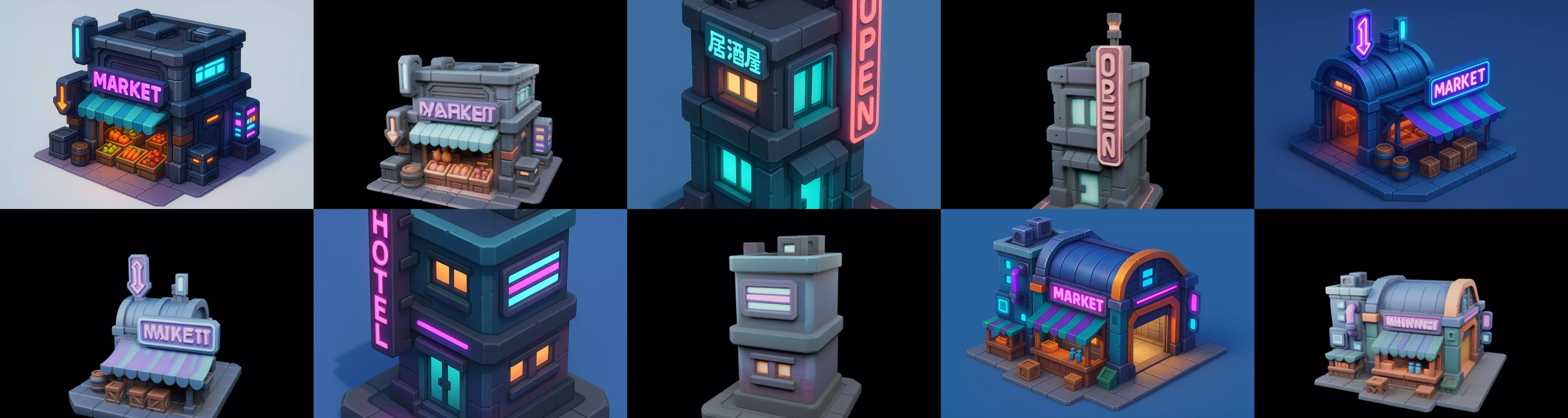 Super Market House Shop bundle 2 pack 100 glb 3D model_18