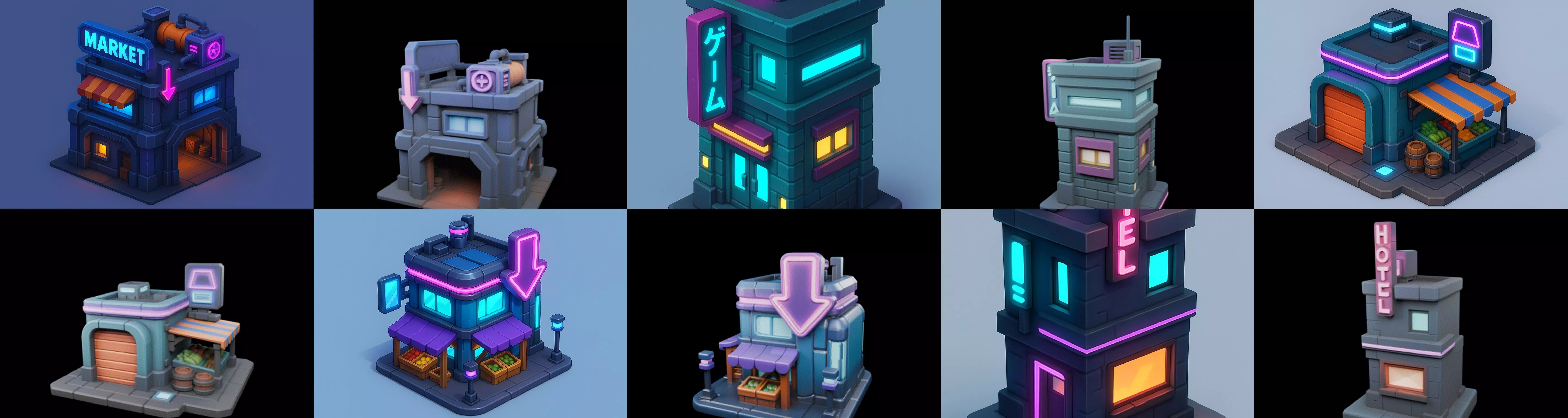 Super Market House Shop bundle 2 pack 100 glb 3D model_0