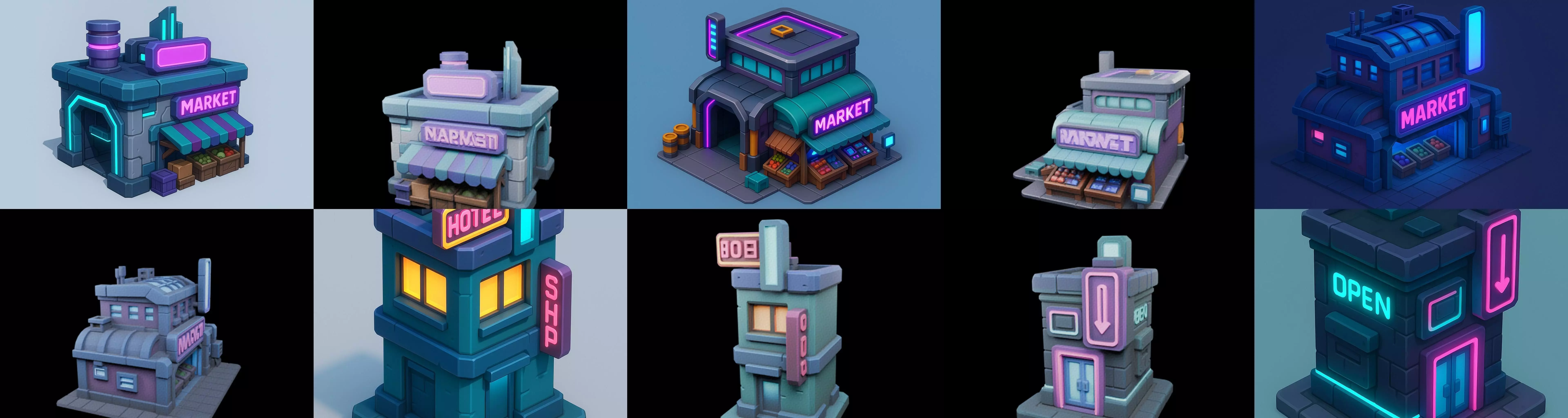 Super Market House Shop bundle 12 pack 64 glb 3D model_7