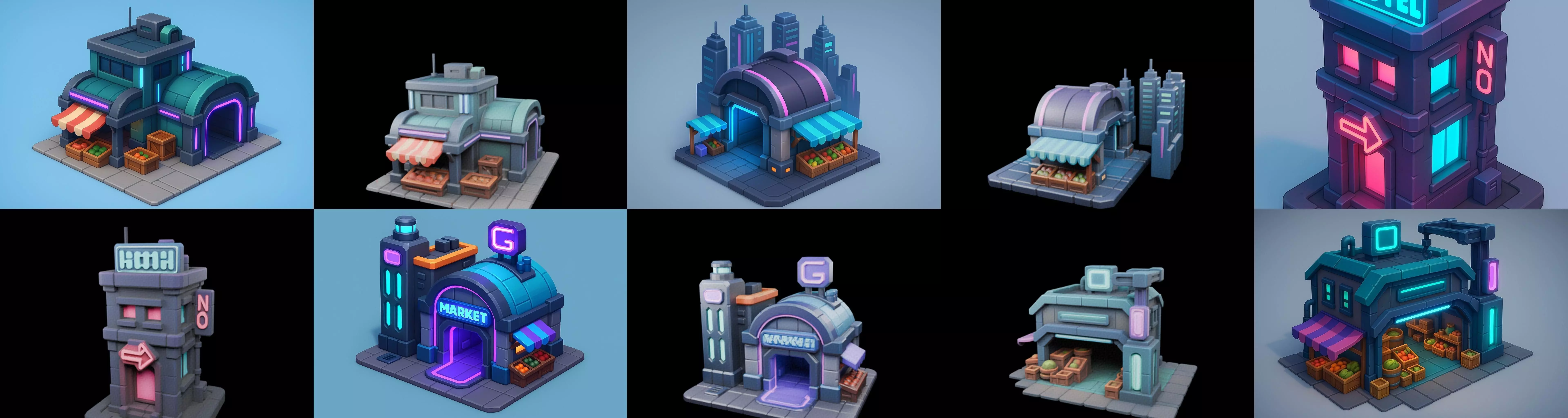 Super Market House Shop bundle 12 pack 64 glb 3D model_8