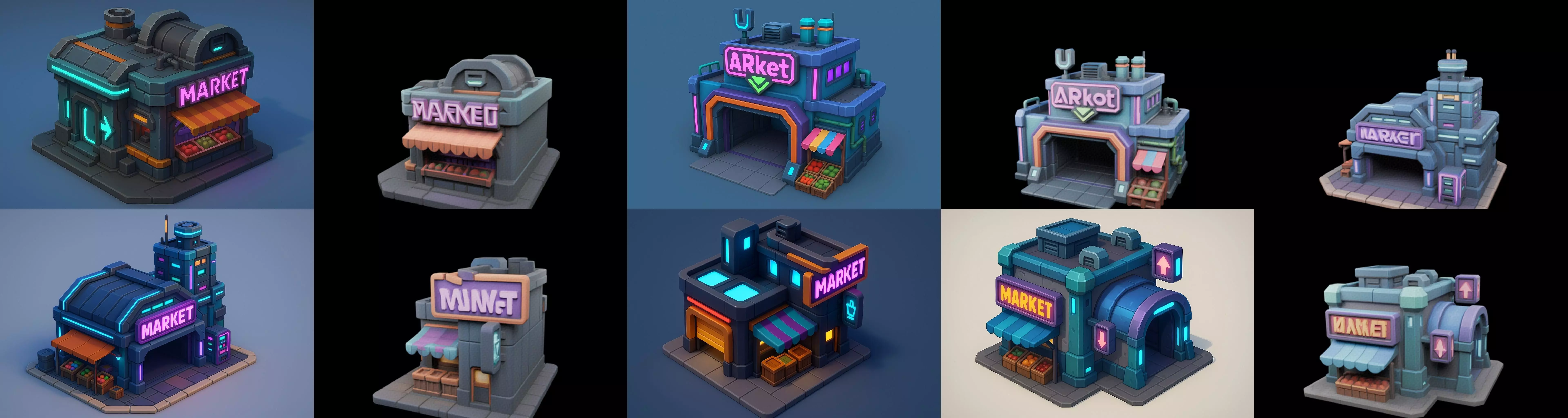 Super Market House Shop bundle 12 pack 64 glb 3D model_10