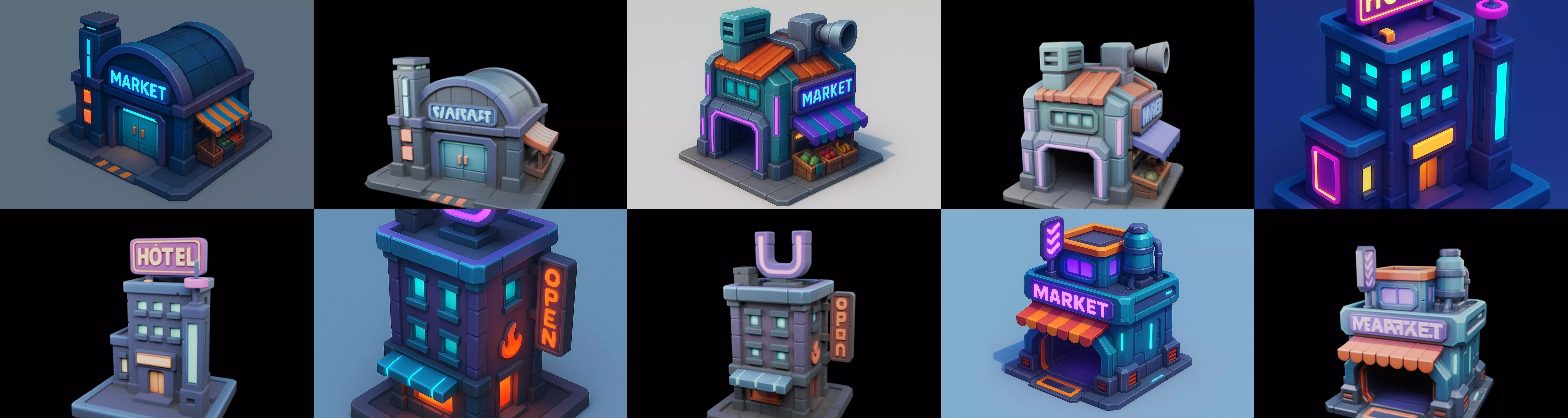 Super Market House Shop bundle 12 pack 64 glb 3D model_5