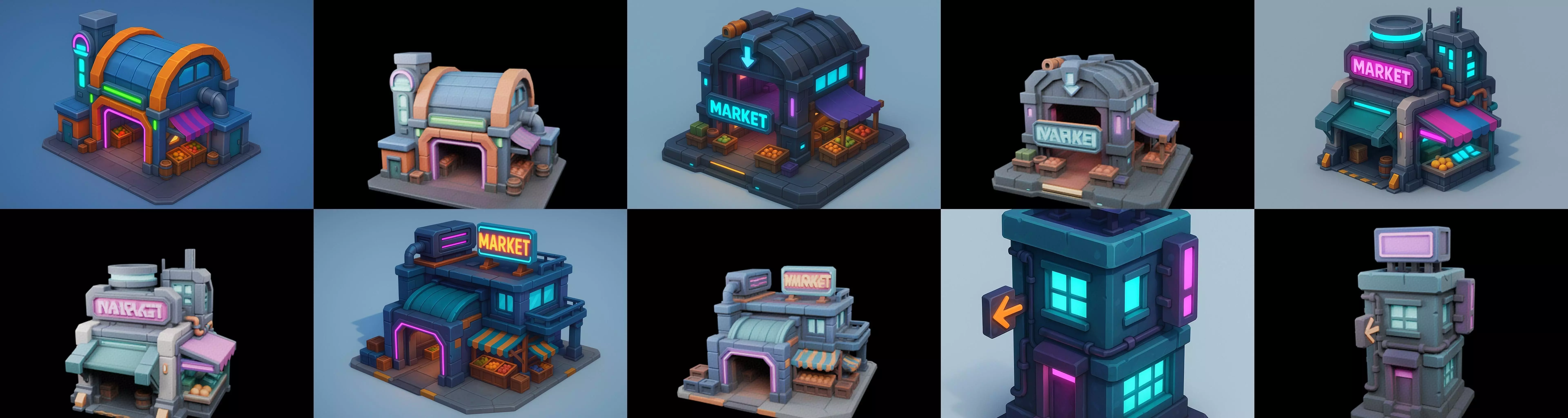 Super Market House Shop bundle 12 pack 64 glb 3D model_9