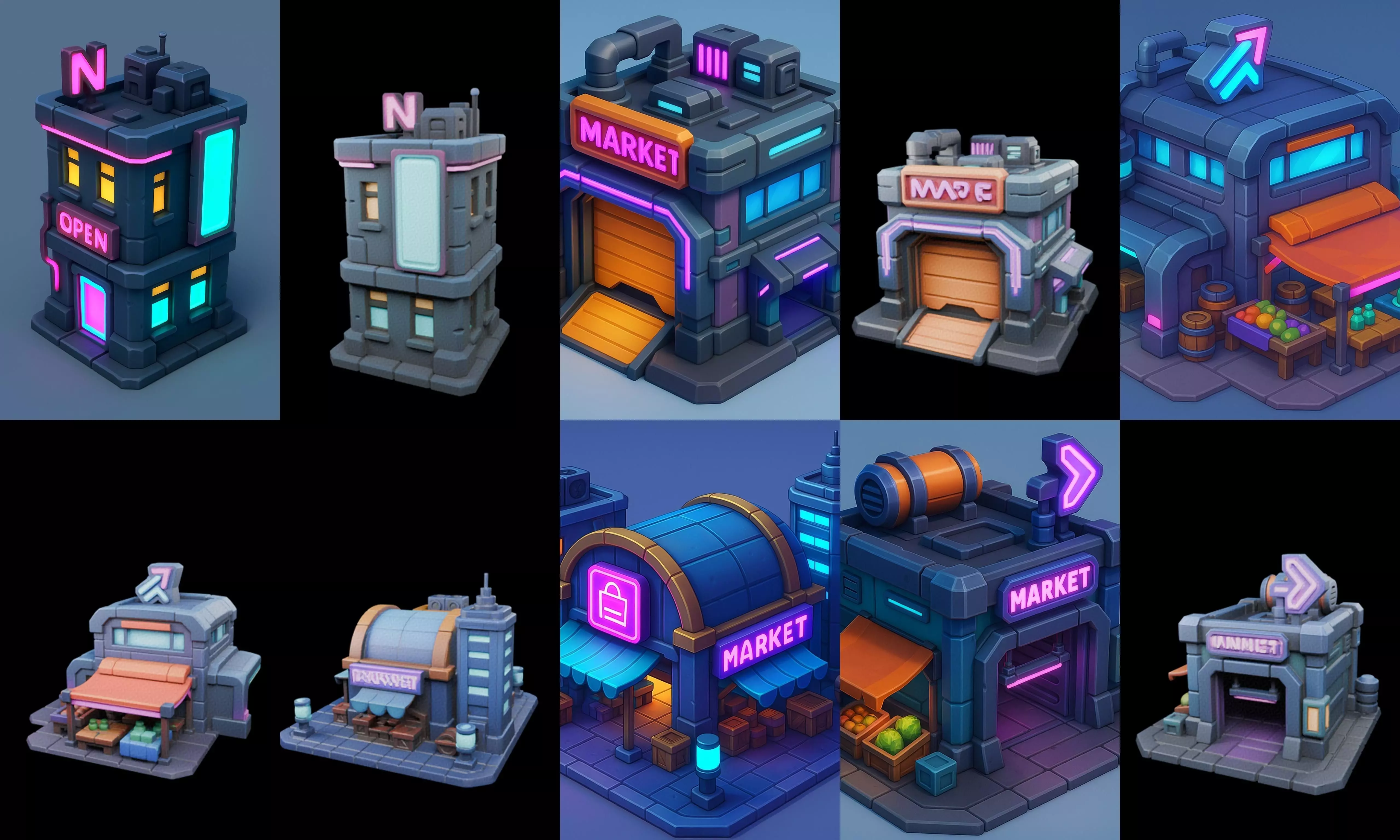 Super Market House Shop bundle 12 pack 64 glb 3D model_1