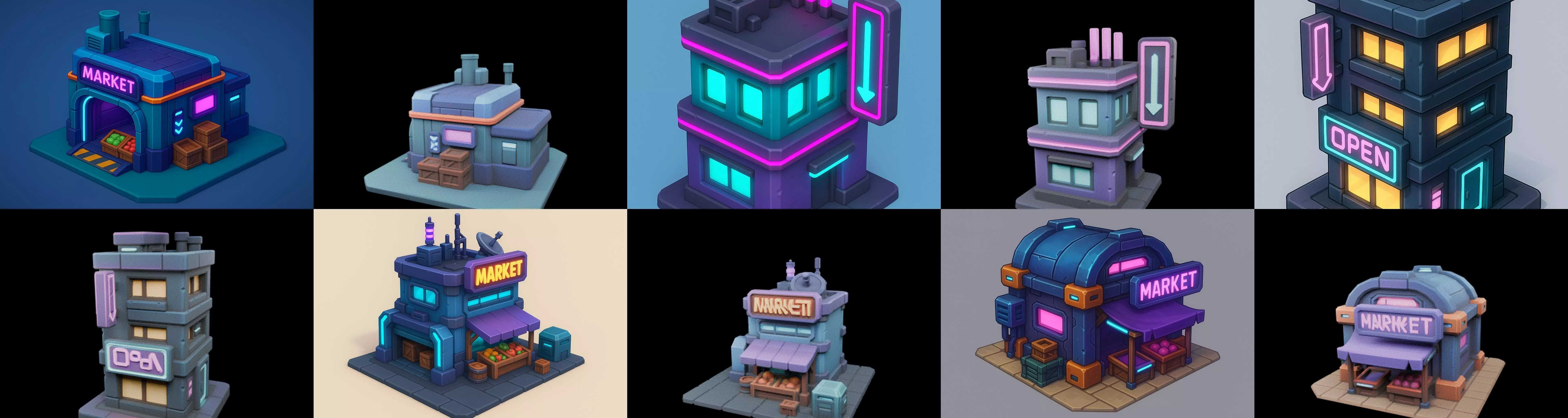 Super Market House Shop bundle 12 pack 64 glb 3D model_2