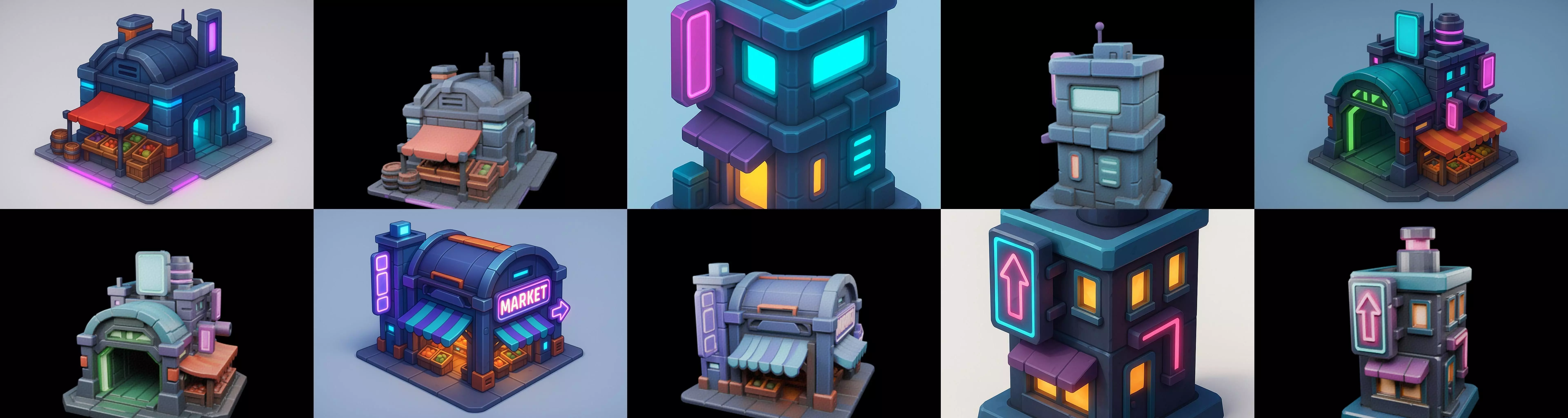 Super Market House Shop bundle 12 pack 64 glb 3D model_3