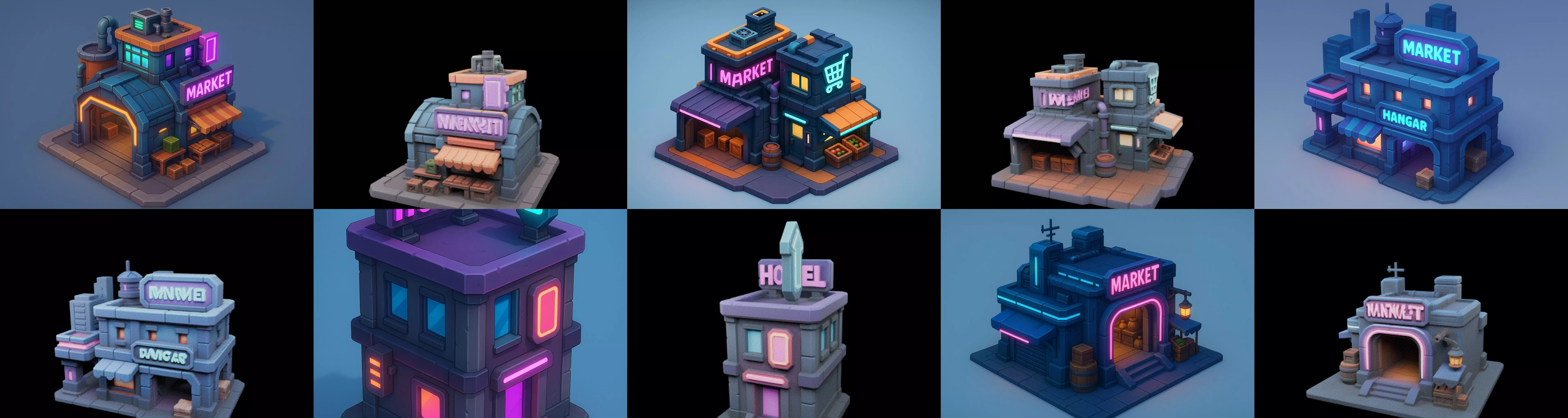 Super Market House Shop bundle 11 pack 100 glb 3D model_2