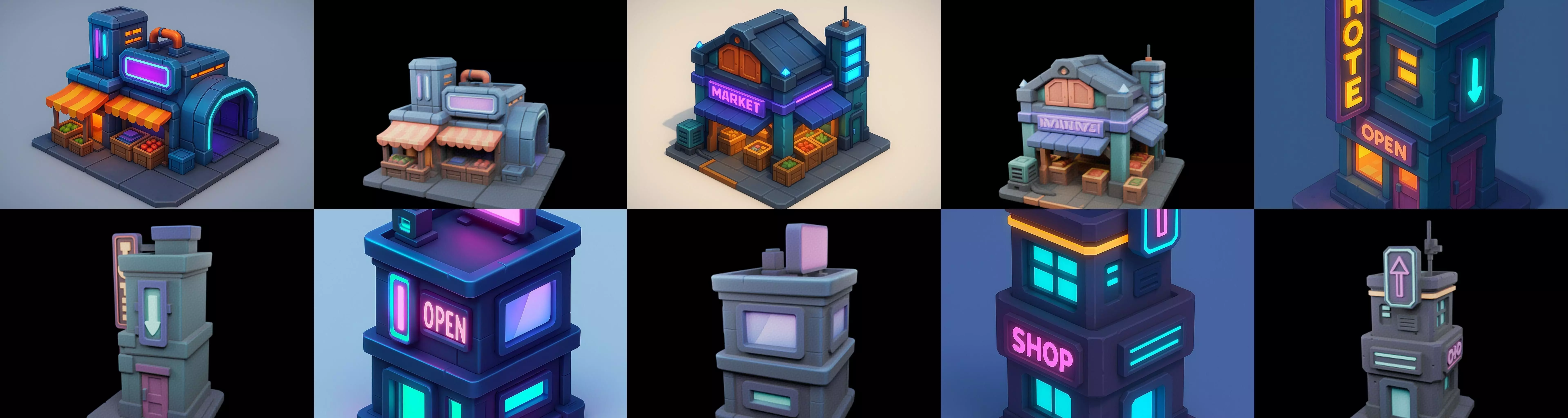 Super Market House Shop bundle 11 pack 100 glb 3D model_12