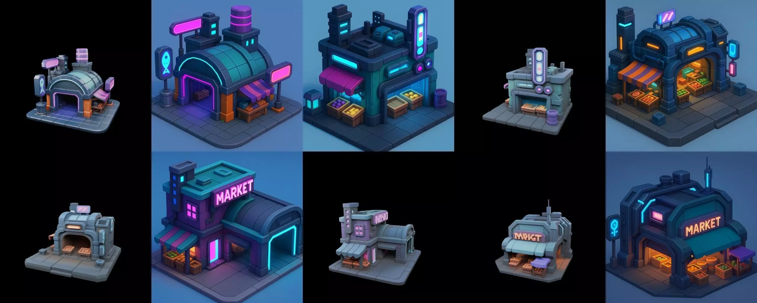 Super Market House Shop bundle 11 pack 100 glb 3D model_17