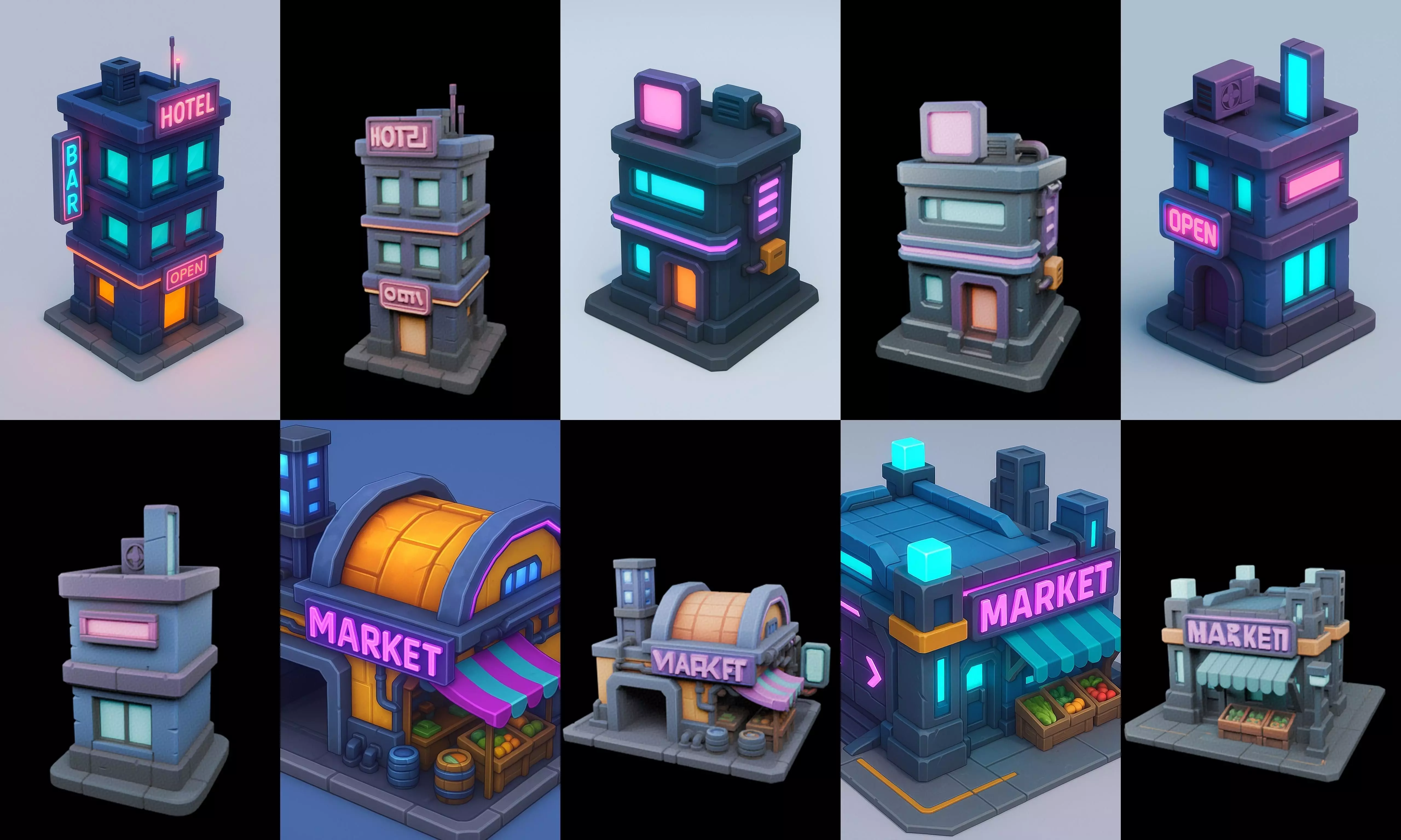 Super Market House Shop bundle 11 pack 100 glb 3D model_5