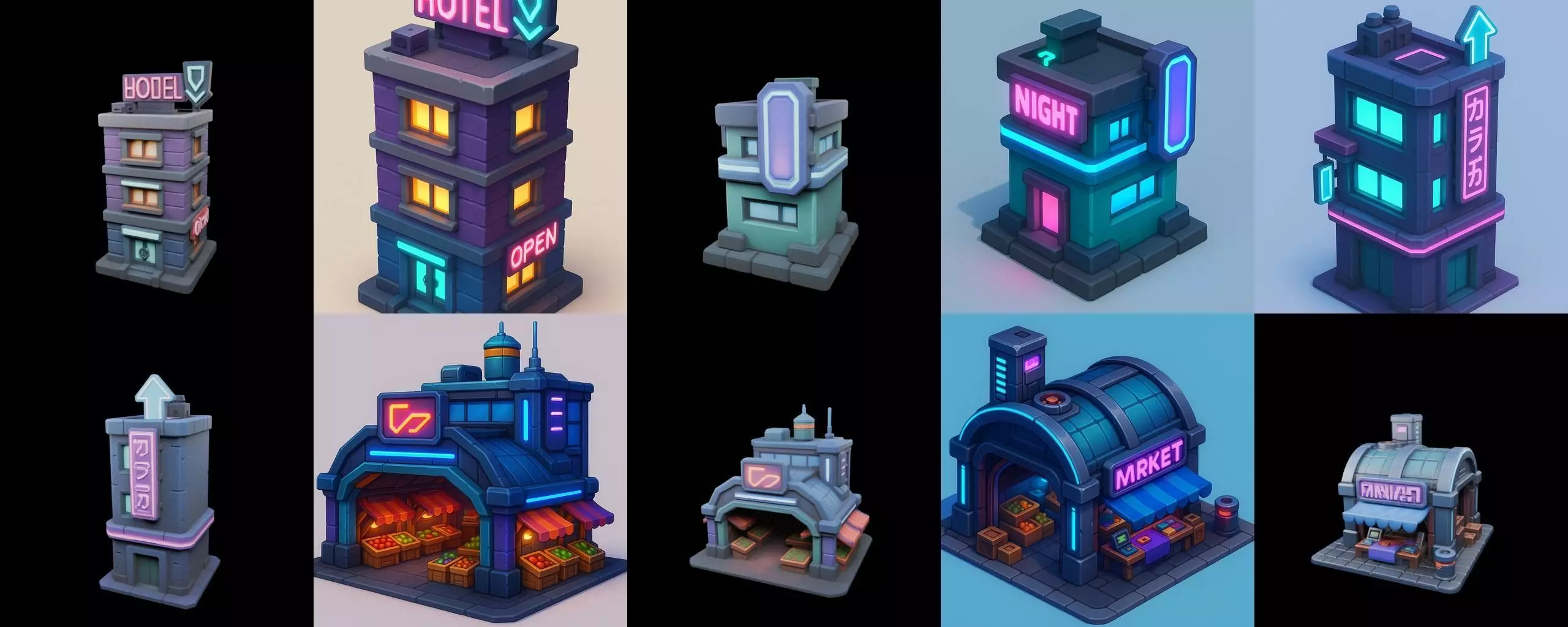 Super Market House Shop bundle 11 pack 100 glb 3D model_9