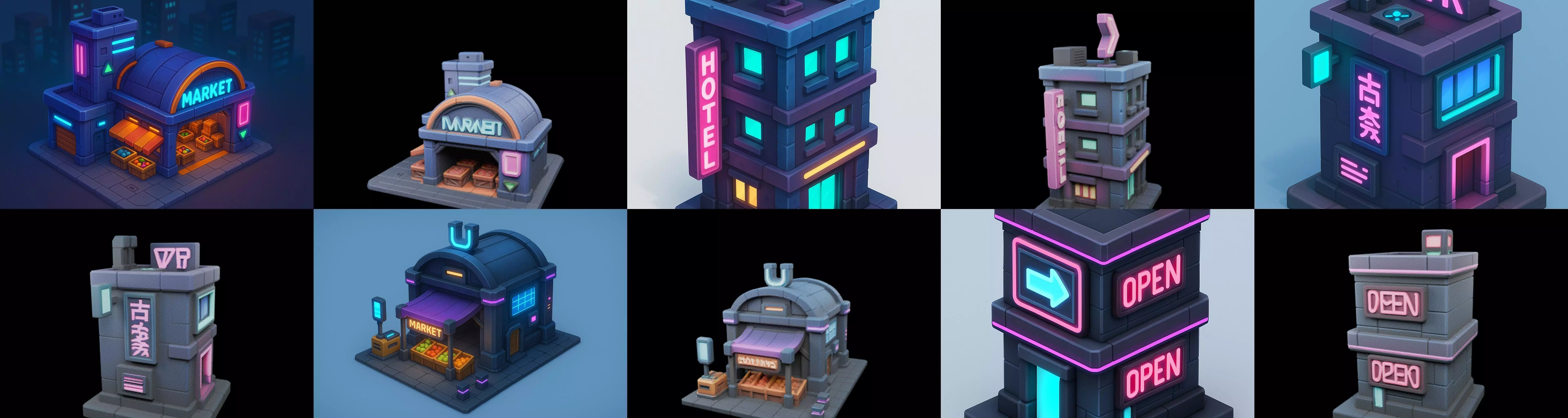 Super Market House Shop bundle 11 pack 100 glb 3D model_18