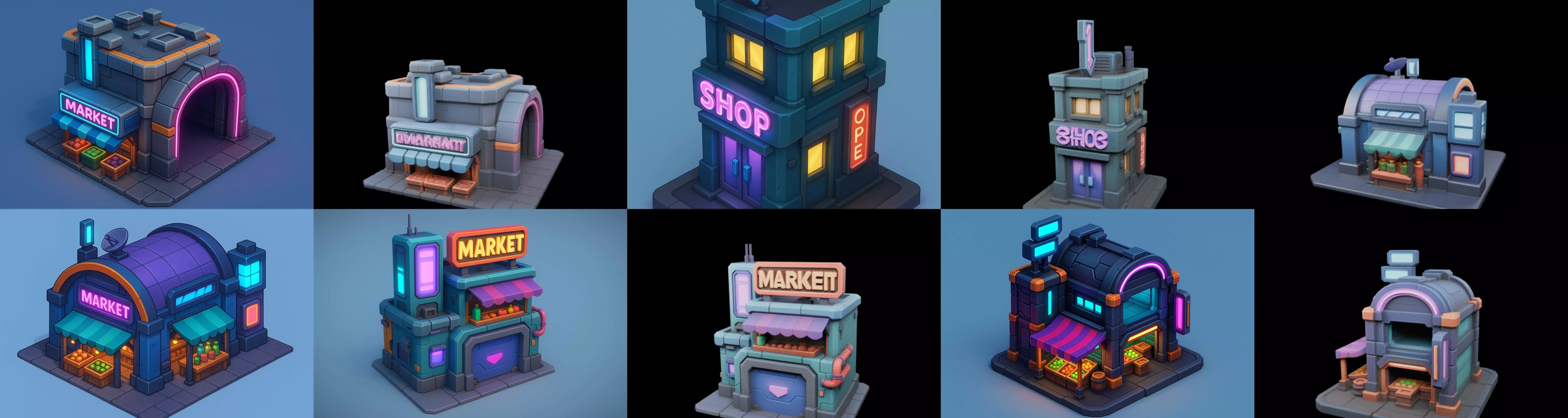 Super Market House Shop bundle 11 pack 100 glb 3D model_1