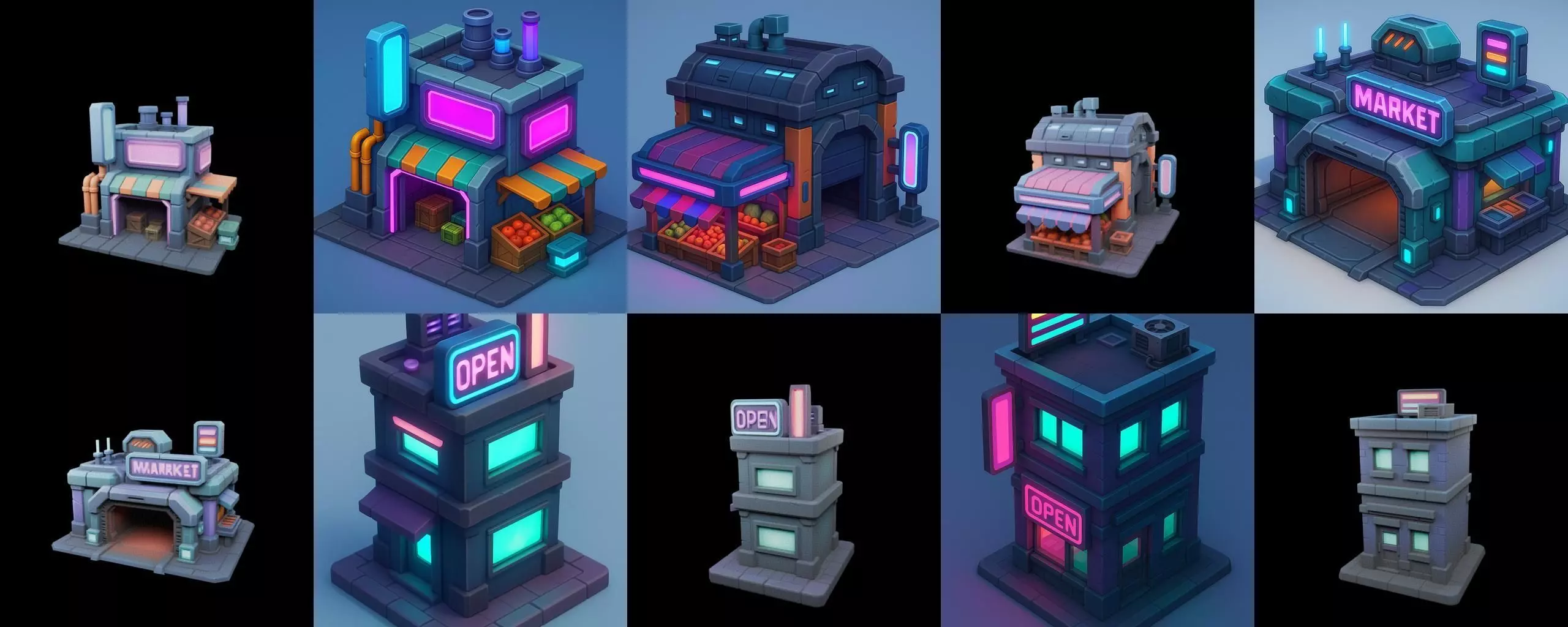 Super Market House Shop bundle 11 pack 100 glb 3D model_8