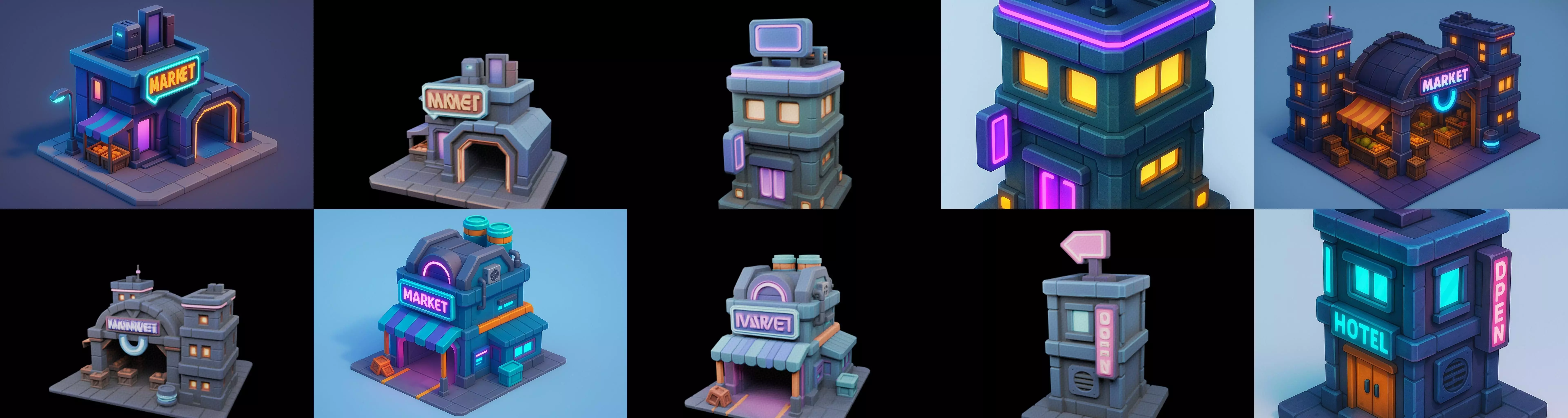 Super Market House Shop bundle 11 pack 100 glb 3D model_7