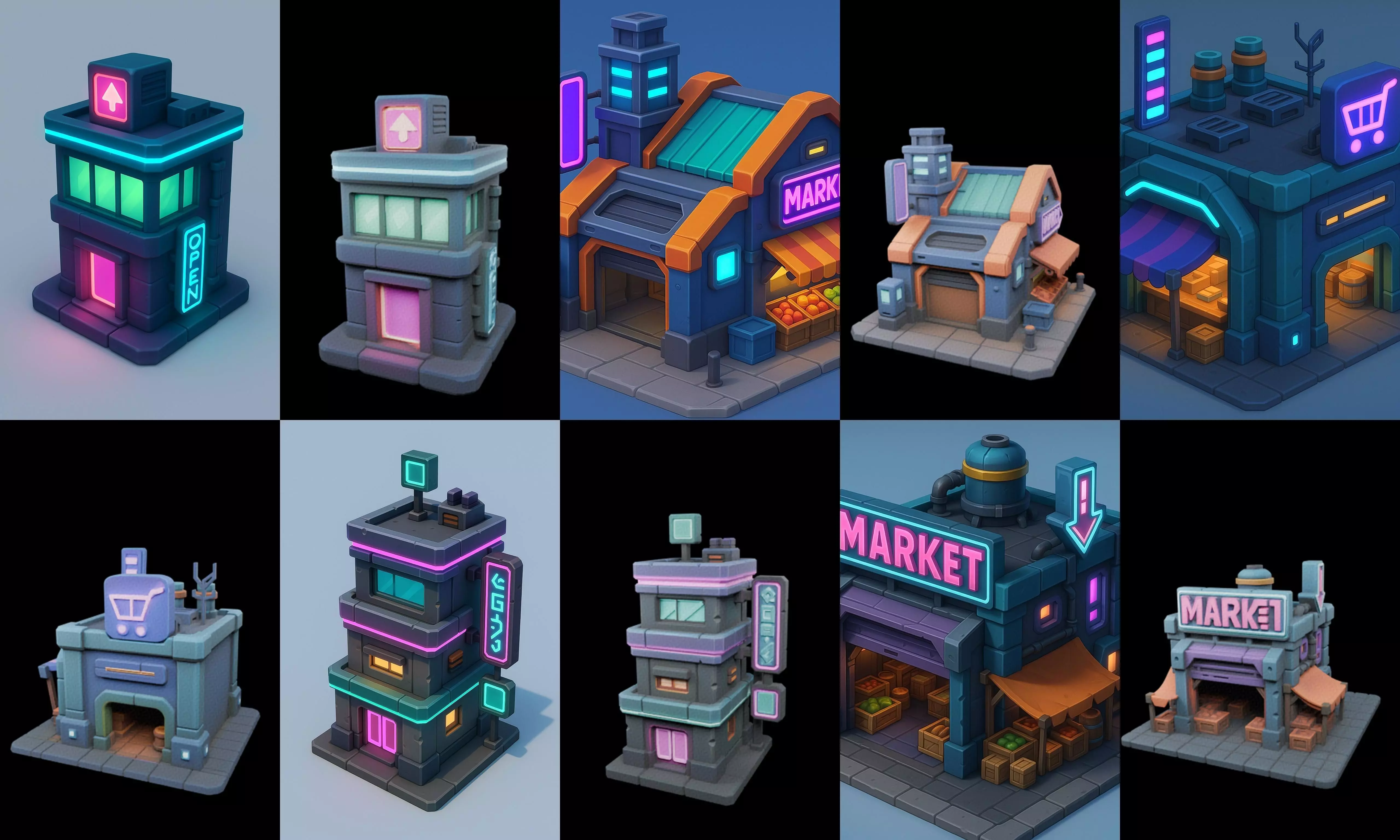 Super Market House Shop bundle 11 pack 100 glb 3D model_3