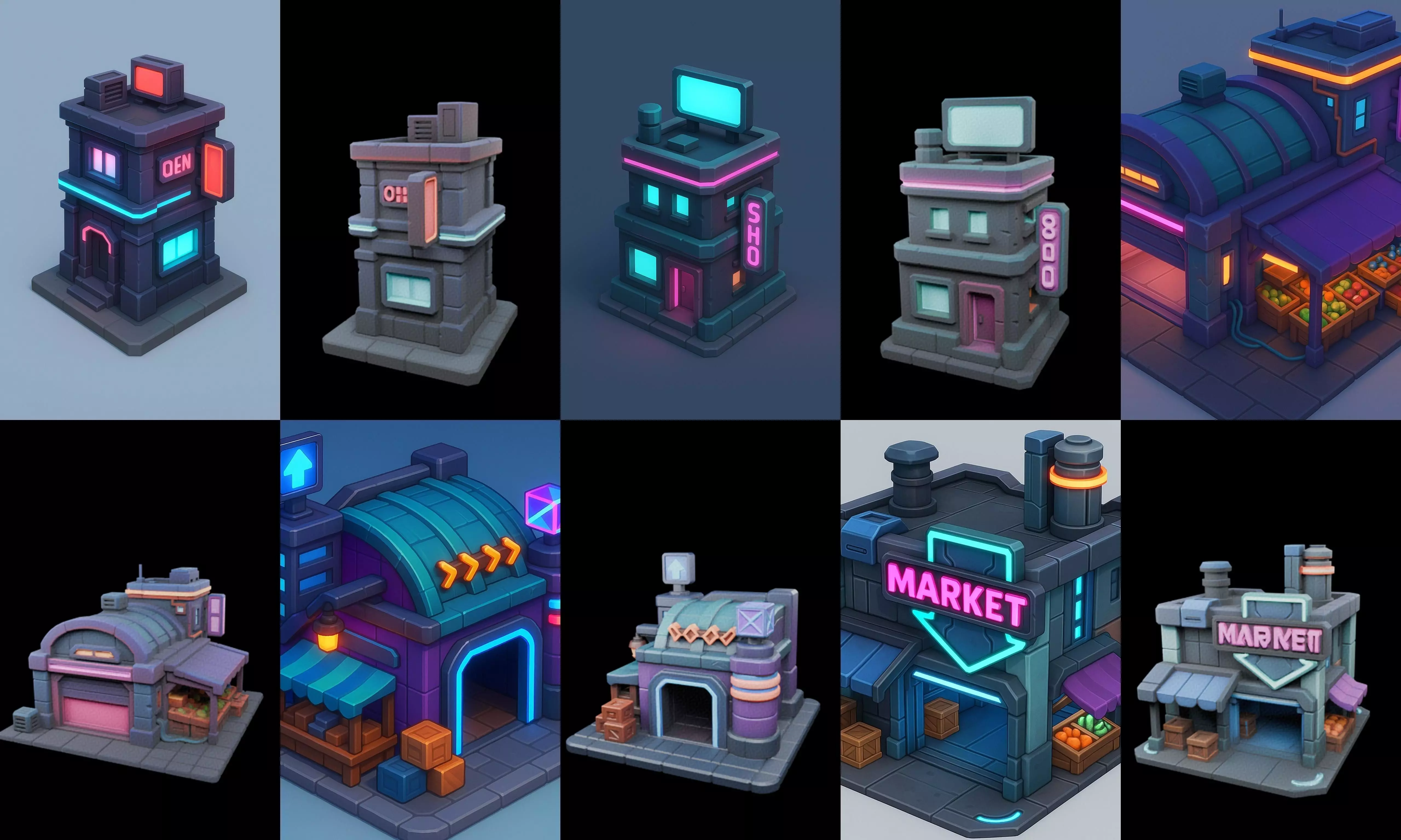 Super Market House Shop bundle 11 pack 100 glb 3D model_14