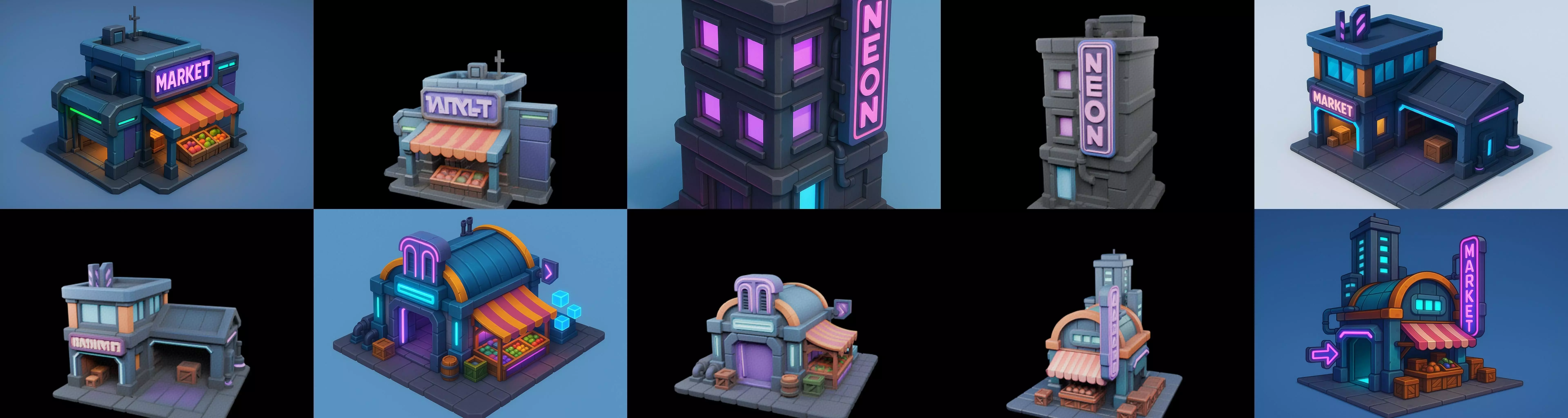 Super Market House Shop bundle 11 pack 100 glb 3D model_0