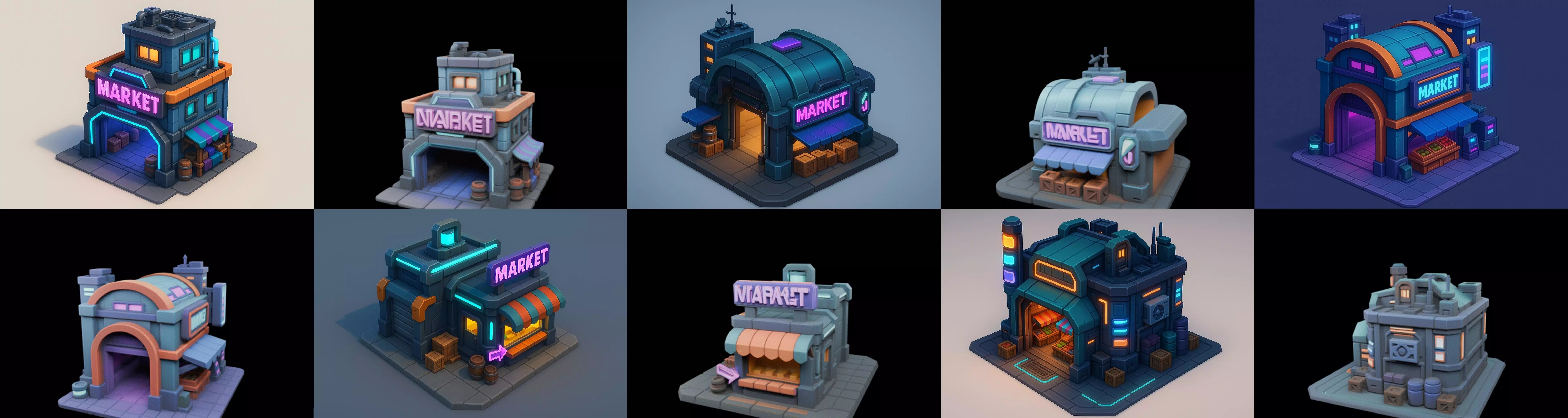 Super Market House Shop bundle 11 pack 100 glb 3D model_15