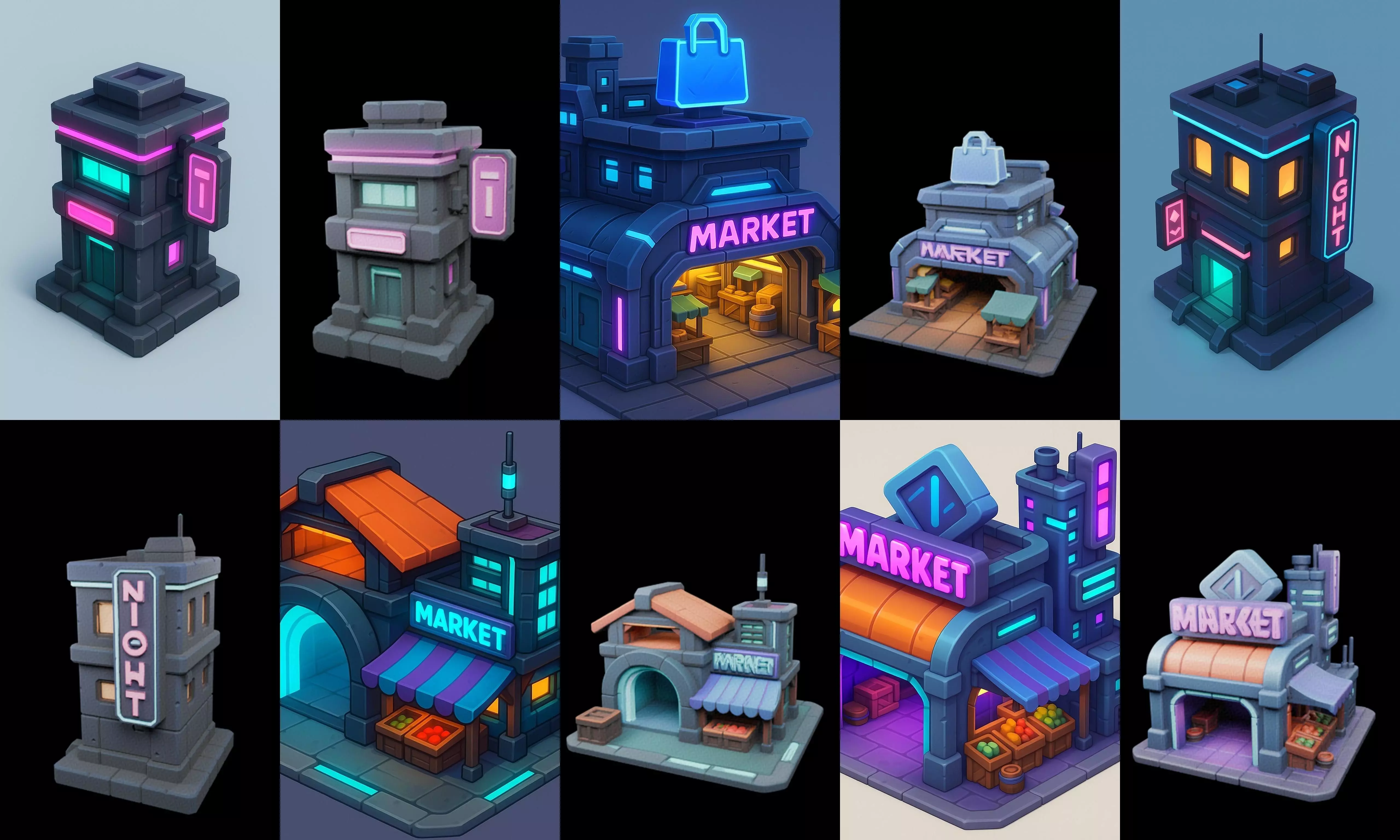 Super Market House Shop bundle 11 pack 100 glb 3D model_4