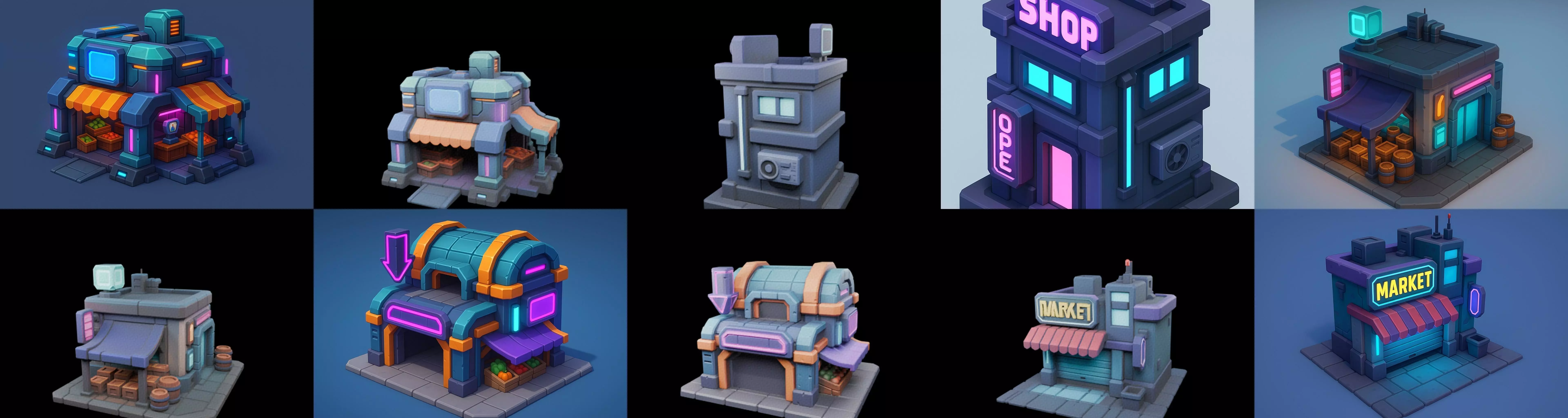 Super Market House Shop bundle 11 pack 100 glb 3D model_11