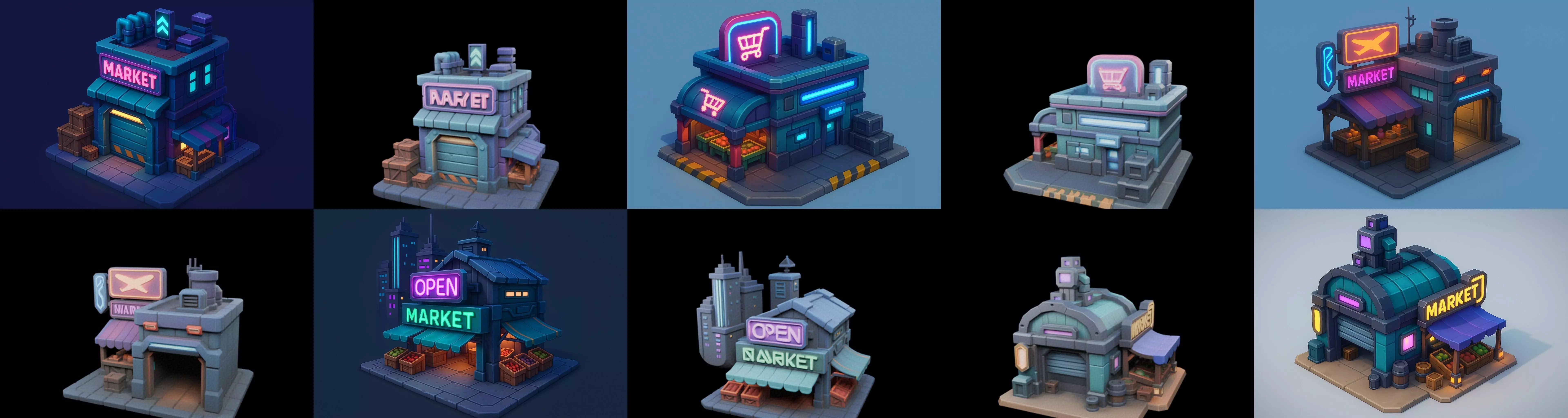 Super Market House Shop bundle 11 pack 100 glb 3D model_16