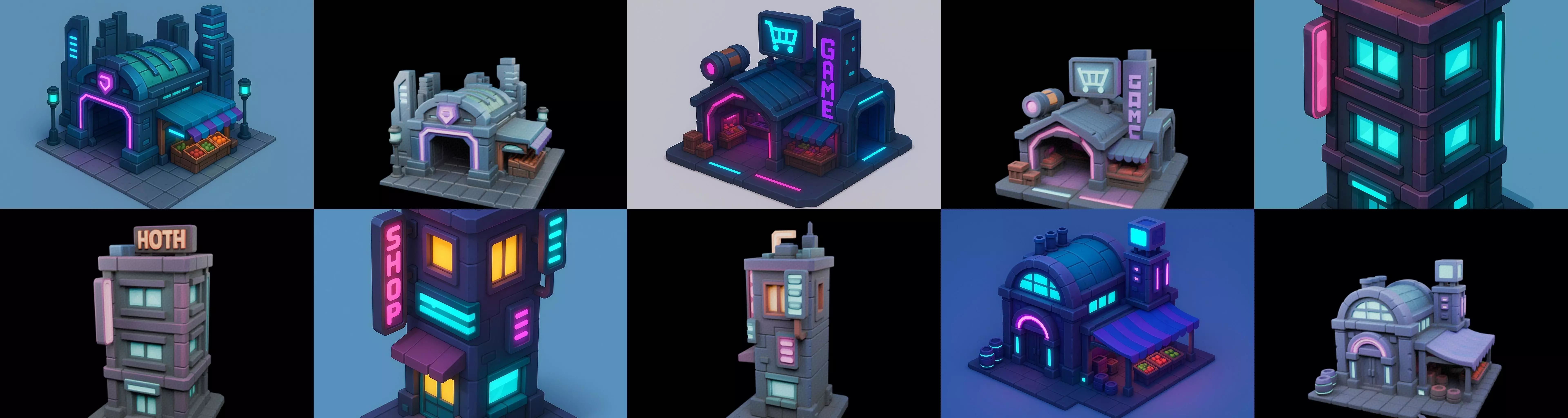 Super Market House Shop bundle 11 pack 100 glb 3D model_19