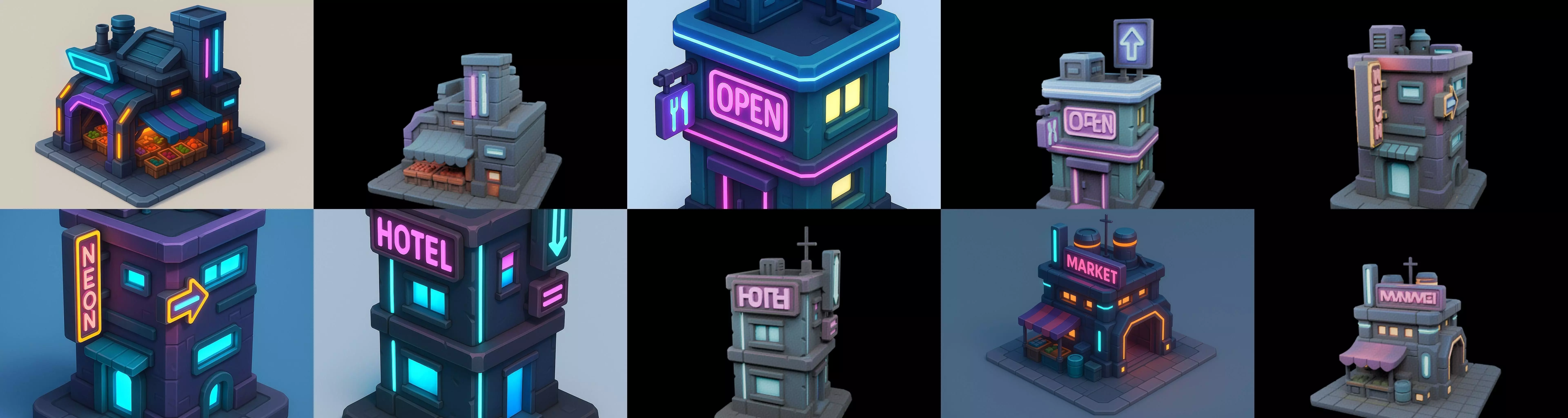 Super Market House Shop bundle 11 pack 100 glb 3D model_10