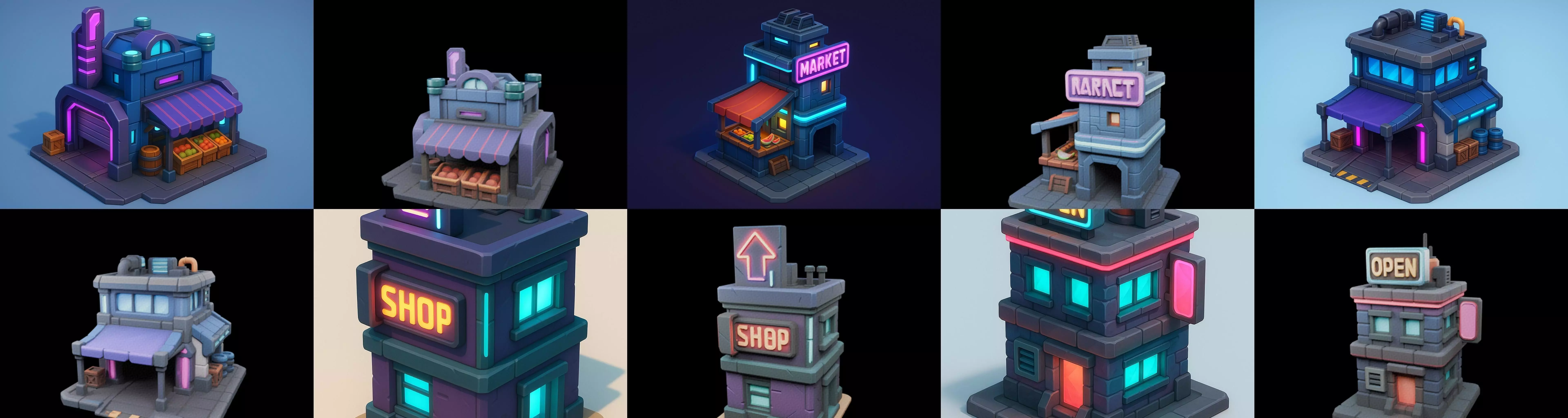 Super Market House Shop bundle 11 pack 100 glb 3D model_13