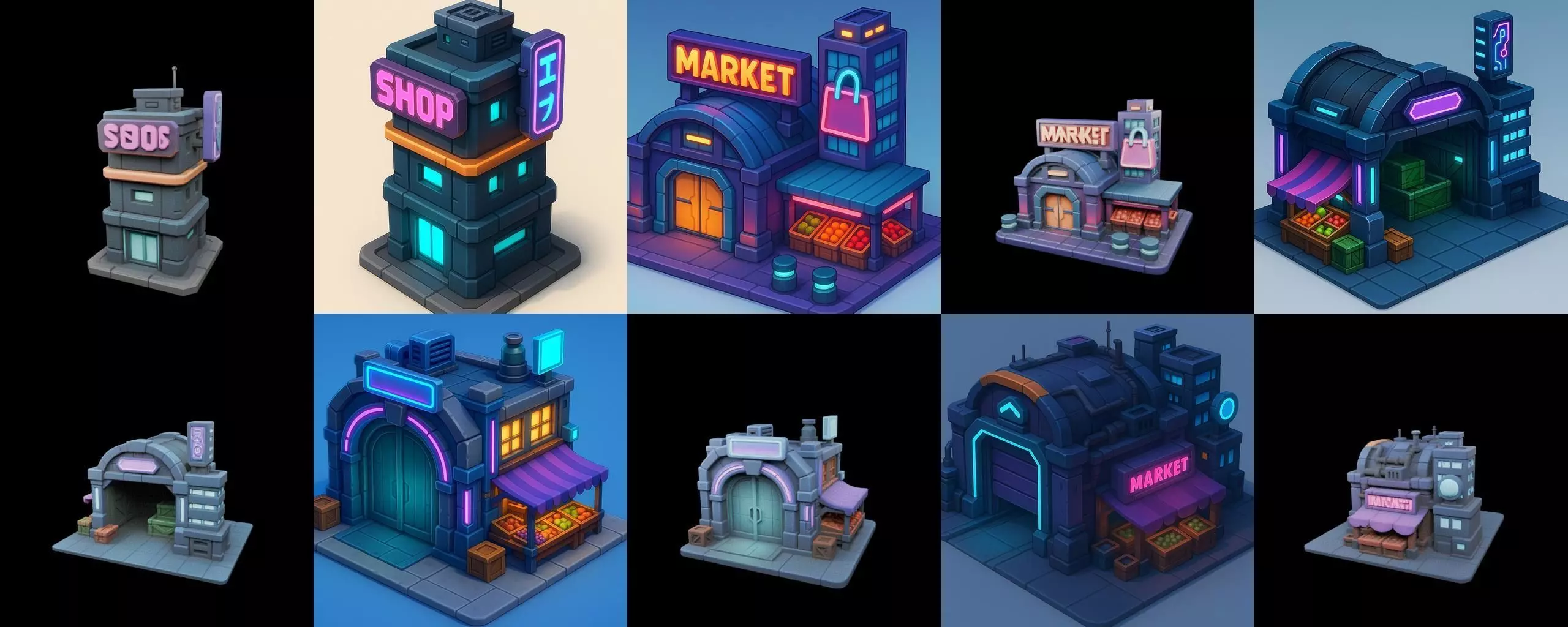 Super Market House Shop bundle 11 pack 100 glb 3D model_6