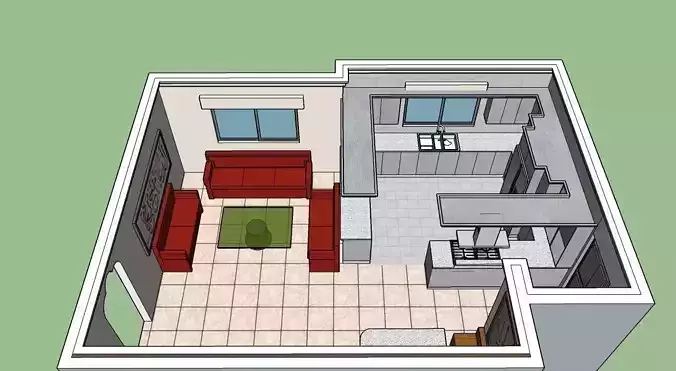 Living room kitchen dining room 3D model