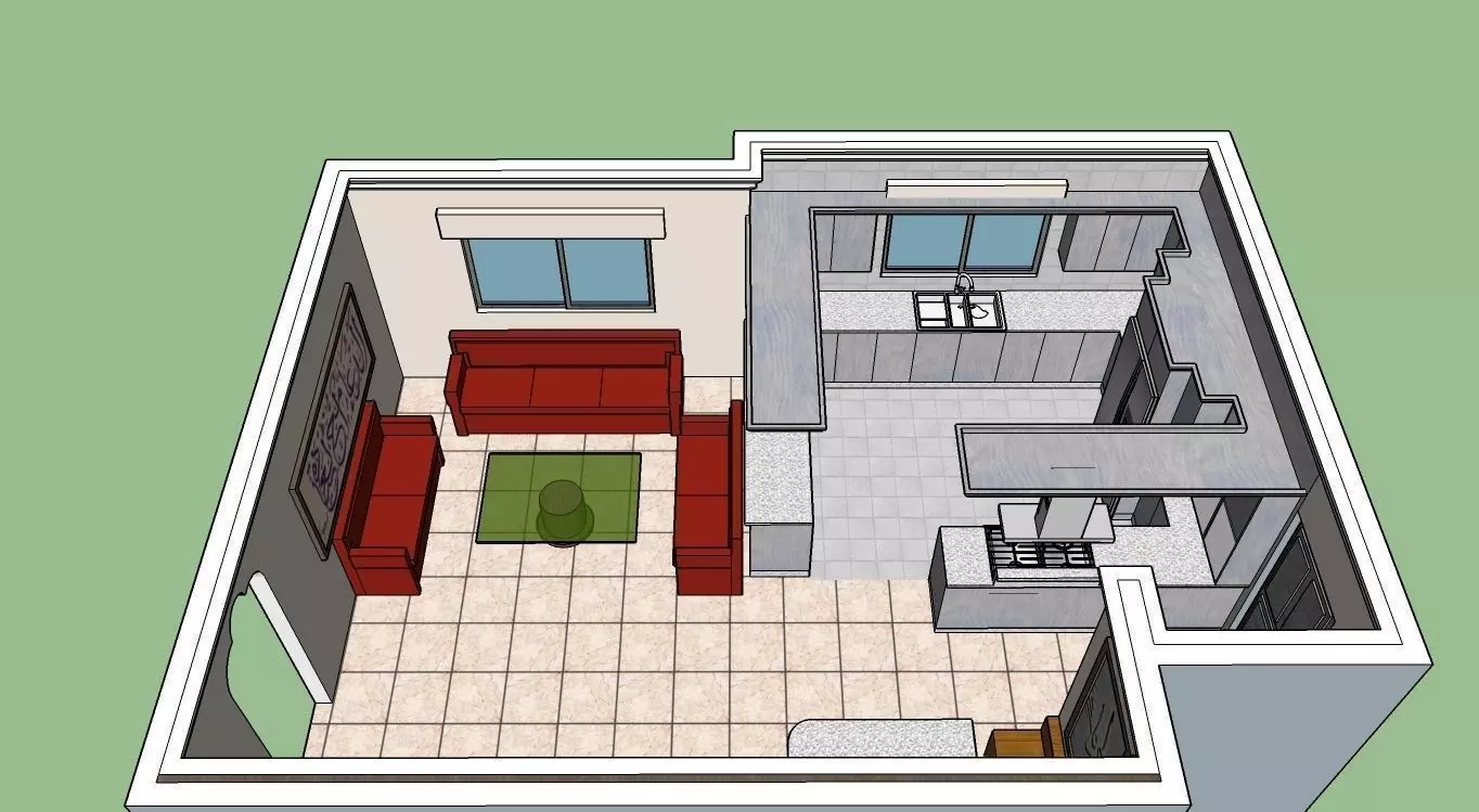 Living room kitchen dining room 3D model_0