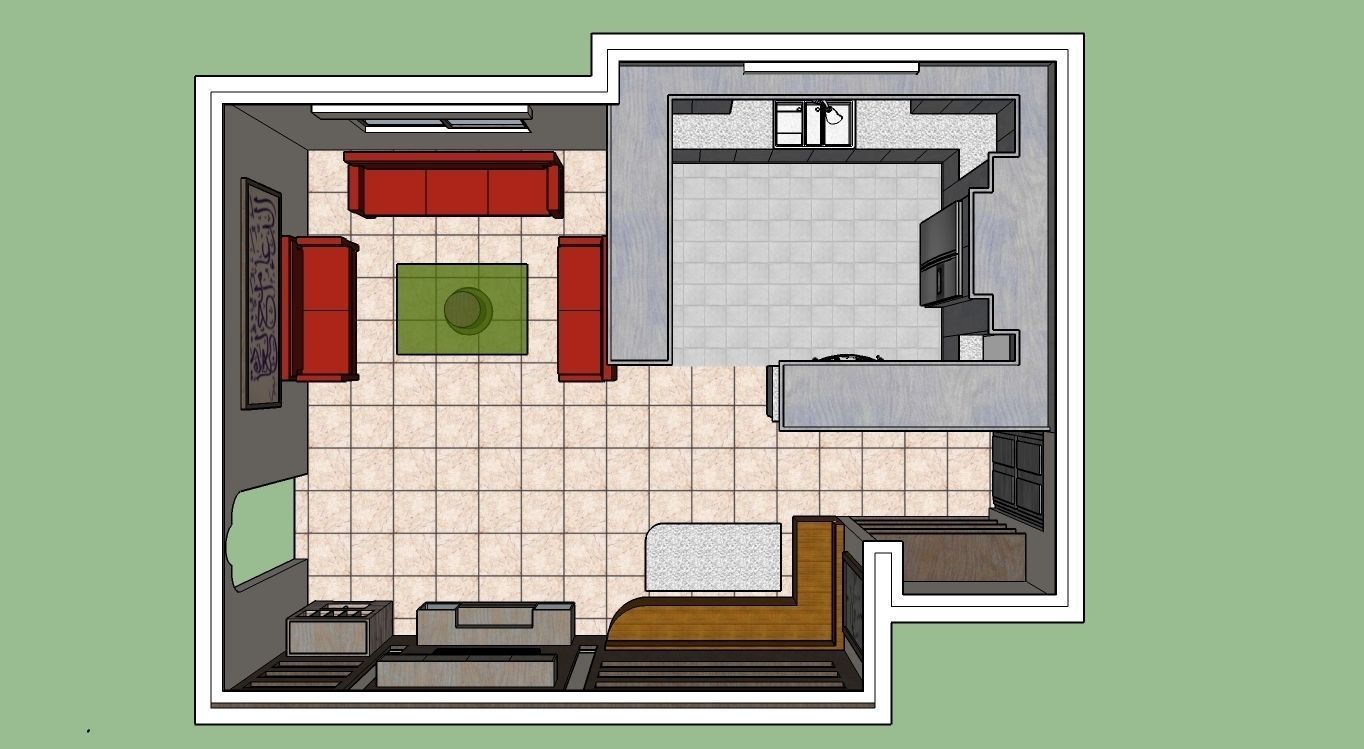 Living room kitchen dining room 3D model_4