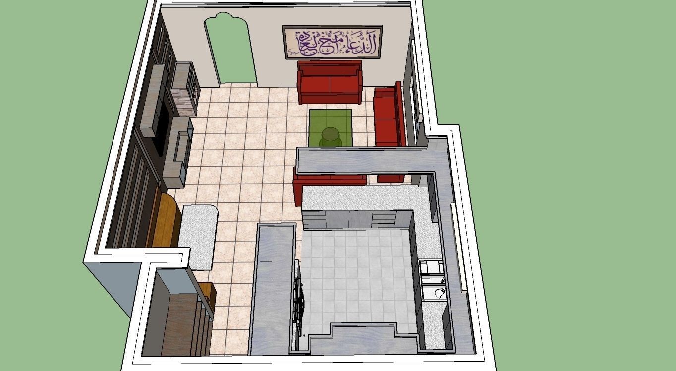 Living room kitchen dining room 3D model_2