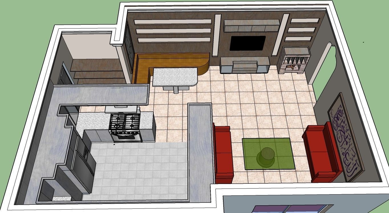 Living room kitchen dining room 3D model_3