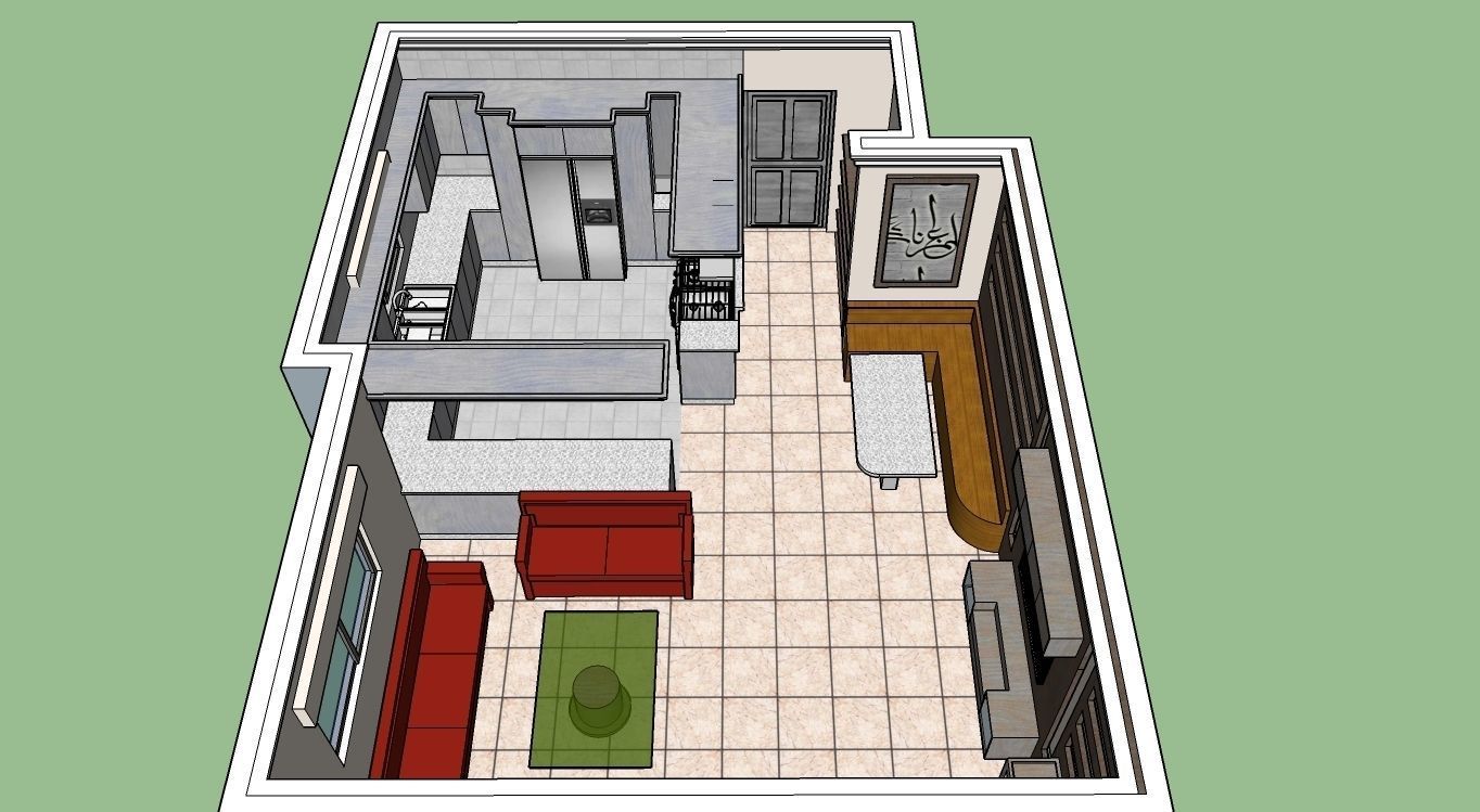 Living room kitchen dining room 3D model_1