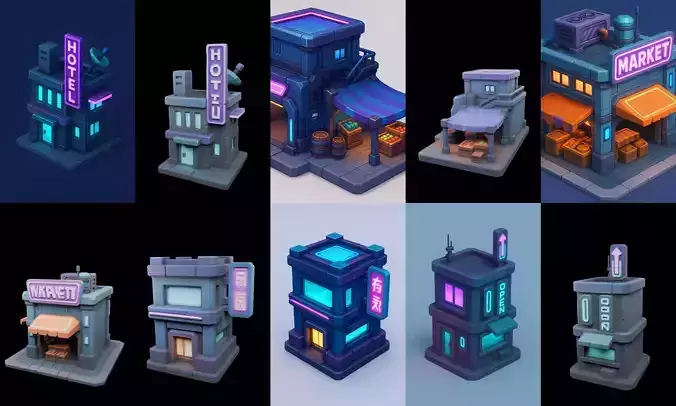 Super Market House Shop bundle 1 pack 100 glb