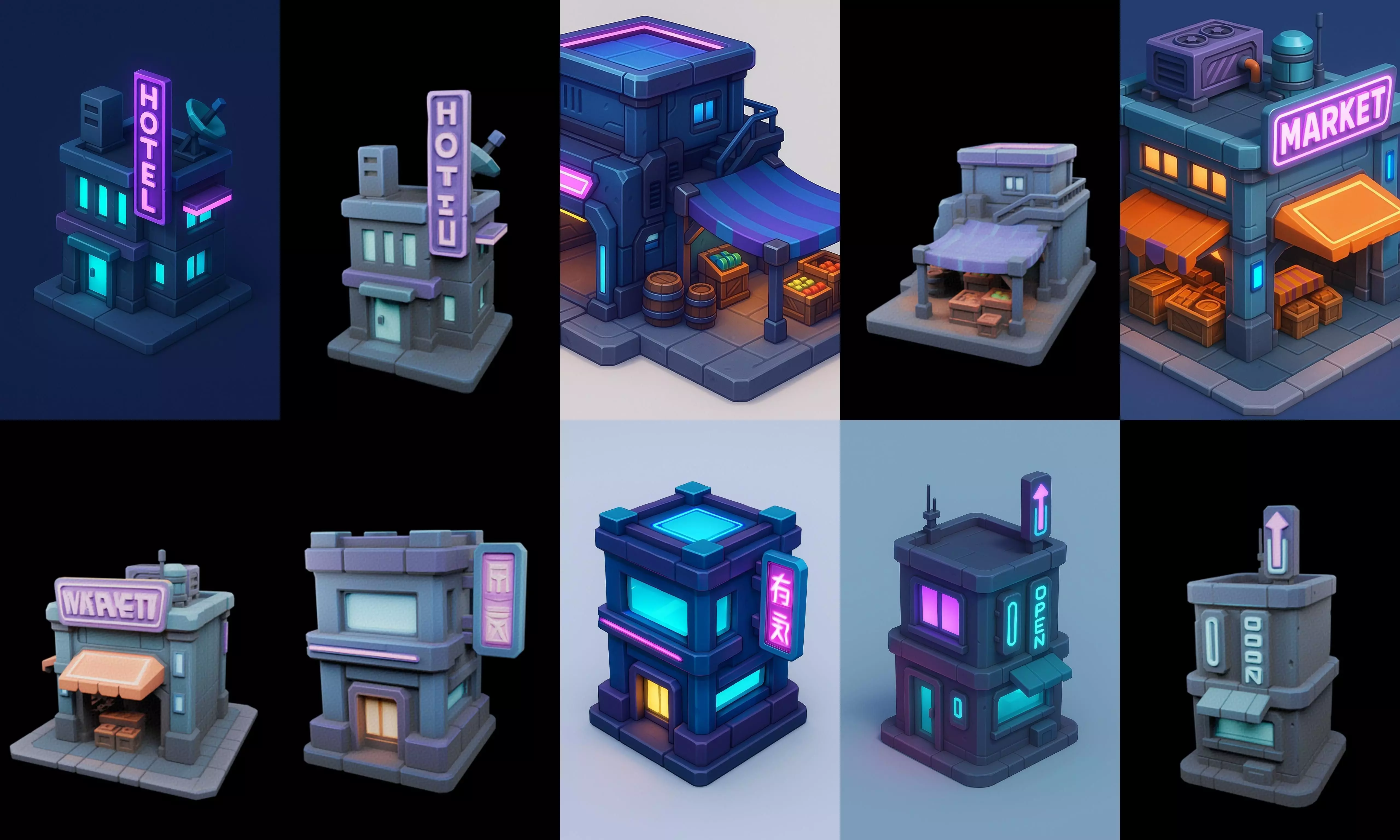 Super Market House Shop bundle 1 pack 100 glb 3D model_0