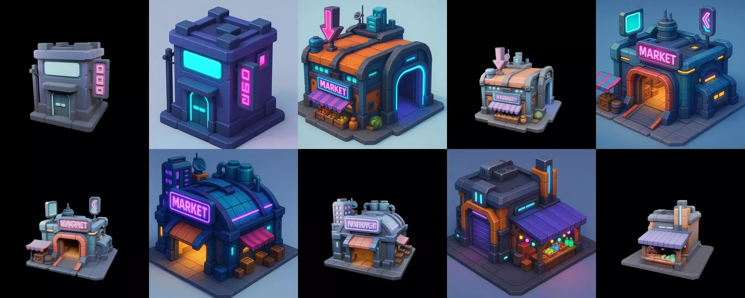 Super Market House Shop bundle 1 pack 100 glb 3D model_9