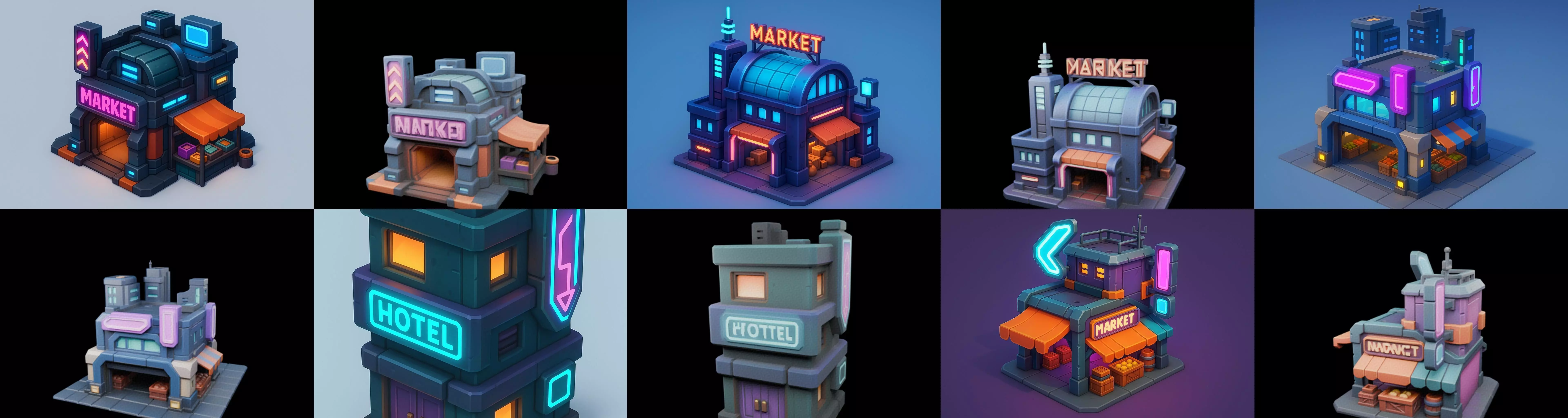 Super Market House Shop bundle 1 pack 100 glb 3D model_1