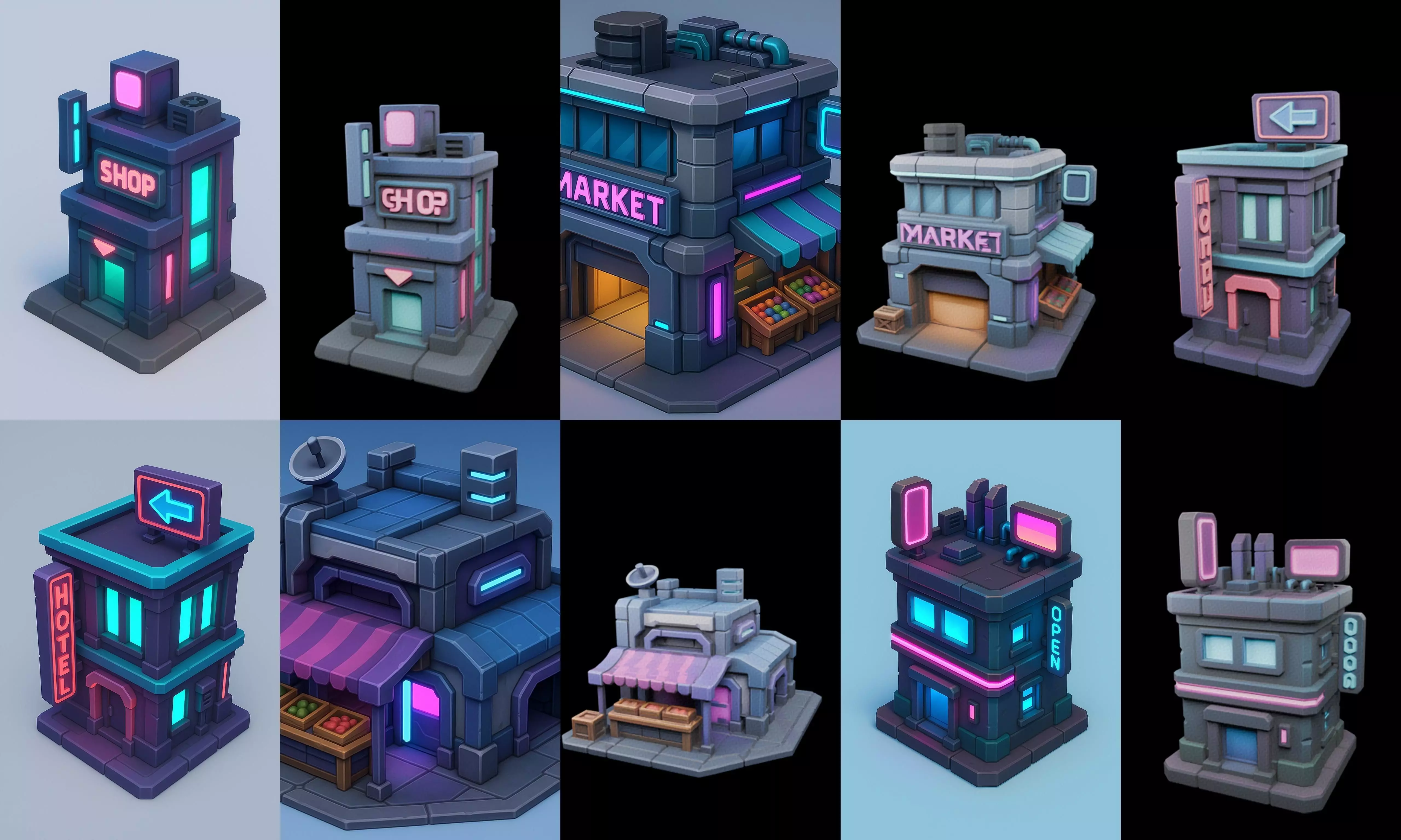 Super Market House Shop bundle 1 pack 100 glb 3D model_8