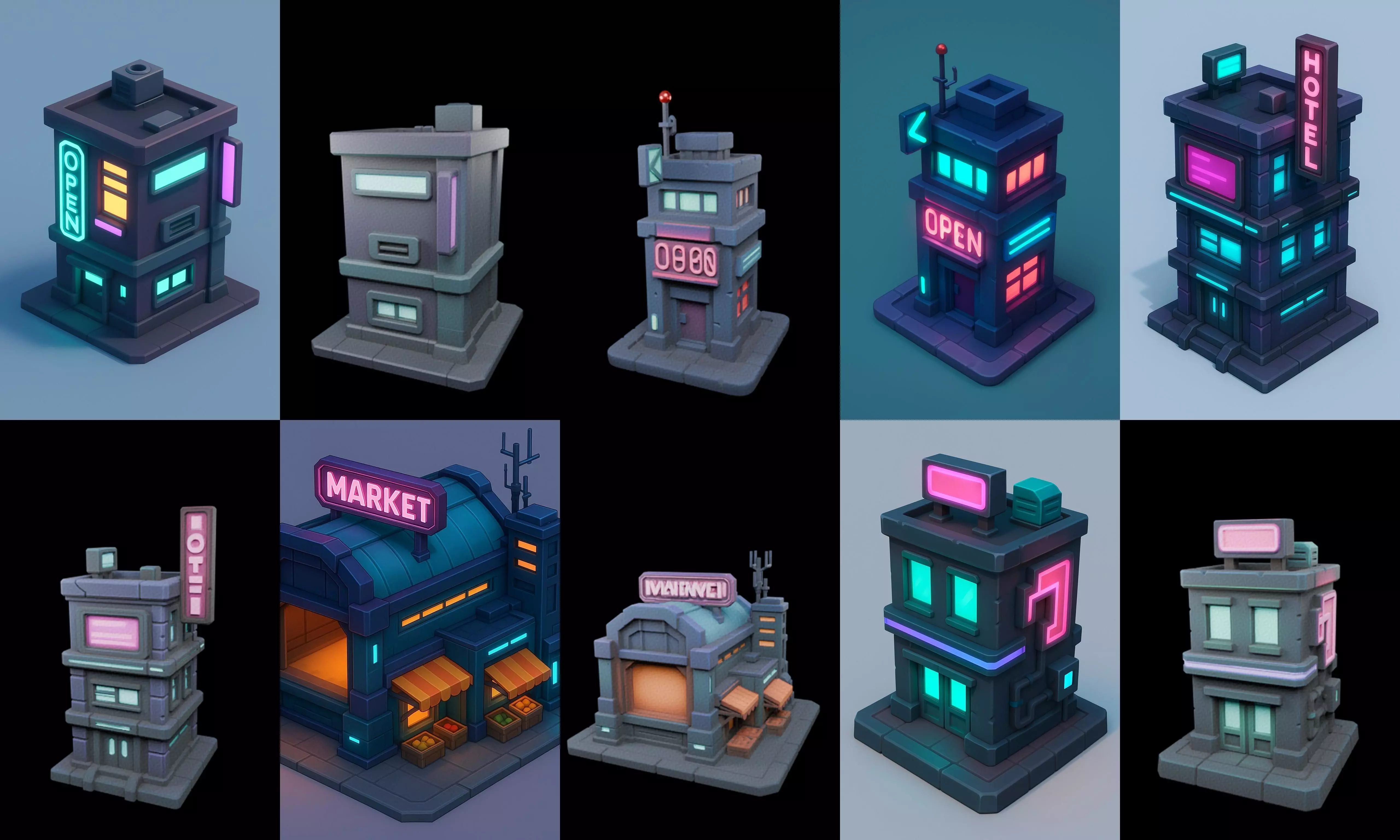 Super Market House Shop bundle 1 pack 100 glb 3D model_6