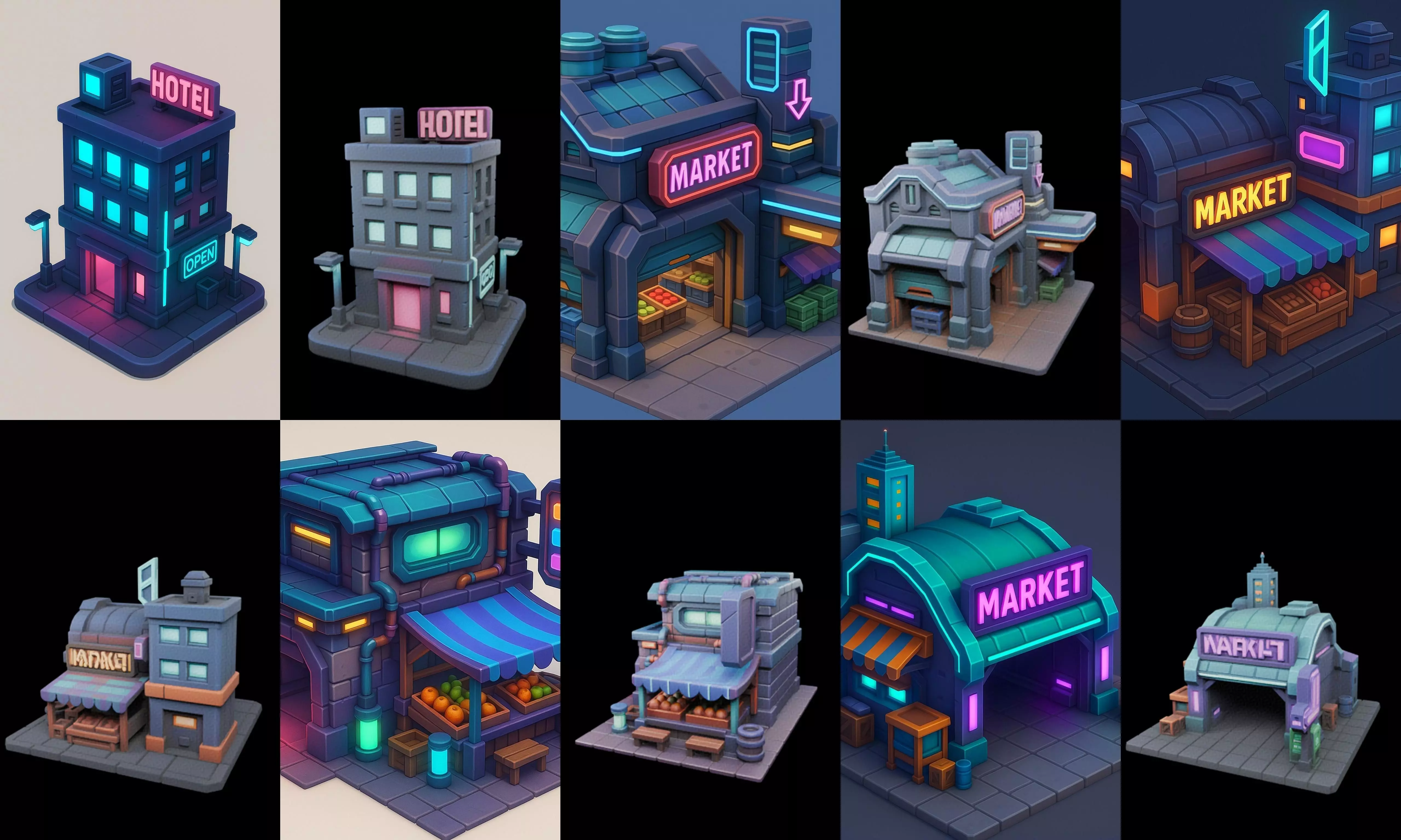 Super Market House Shop bundle 1 pack 100 glb 3D model_5