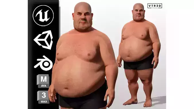 Realistic Plus Size Male Character Game Ready Low-poly 3D model